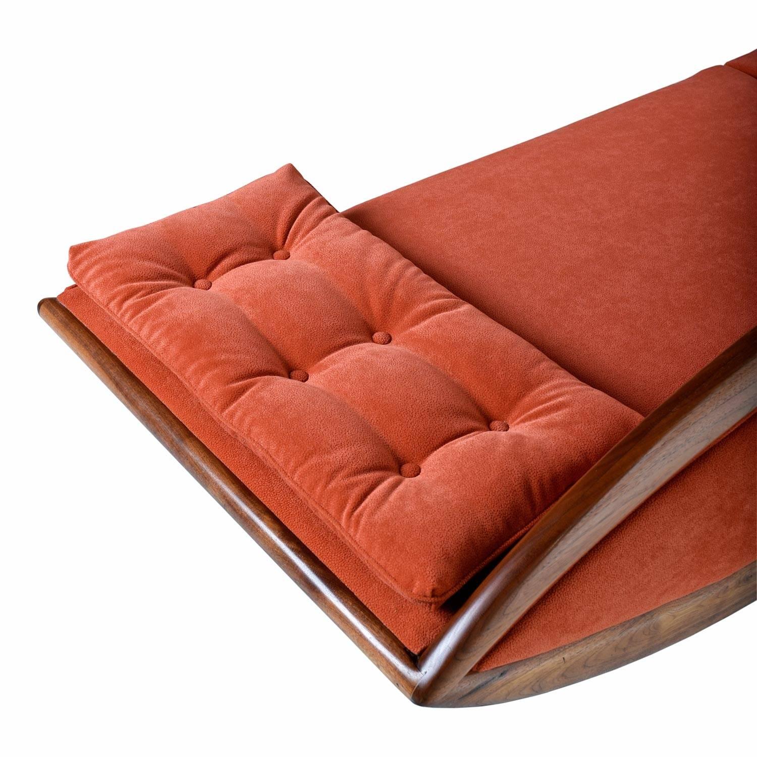 American Restored Custom-Made Pearsall Style Asian Modern Walnut Gondola Sofa Couch