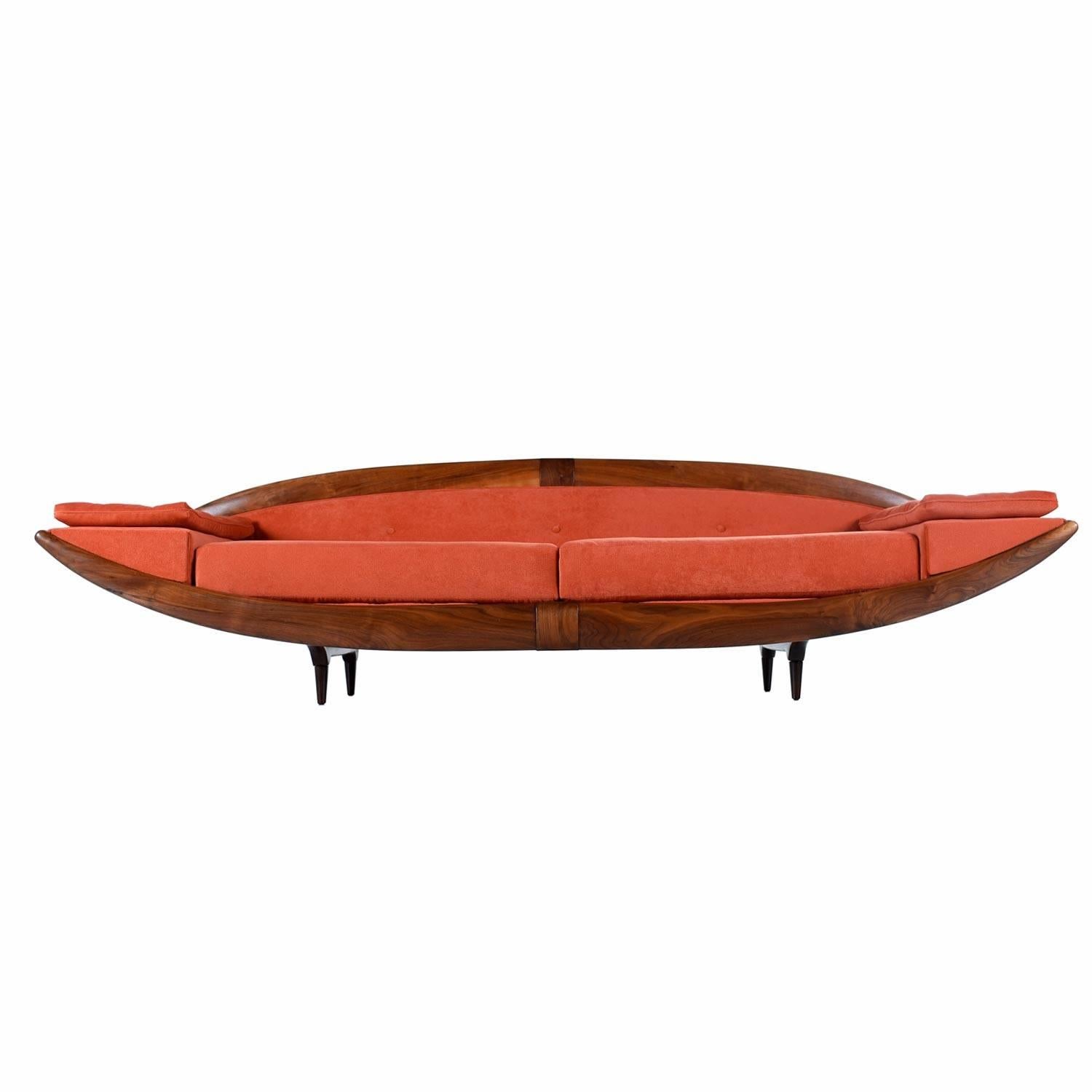 Restored Custom-Made Pearsall Style Asian Modern Walnut Gondola Sofa Couch