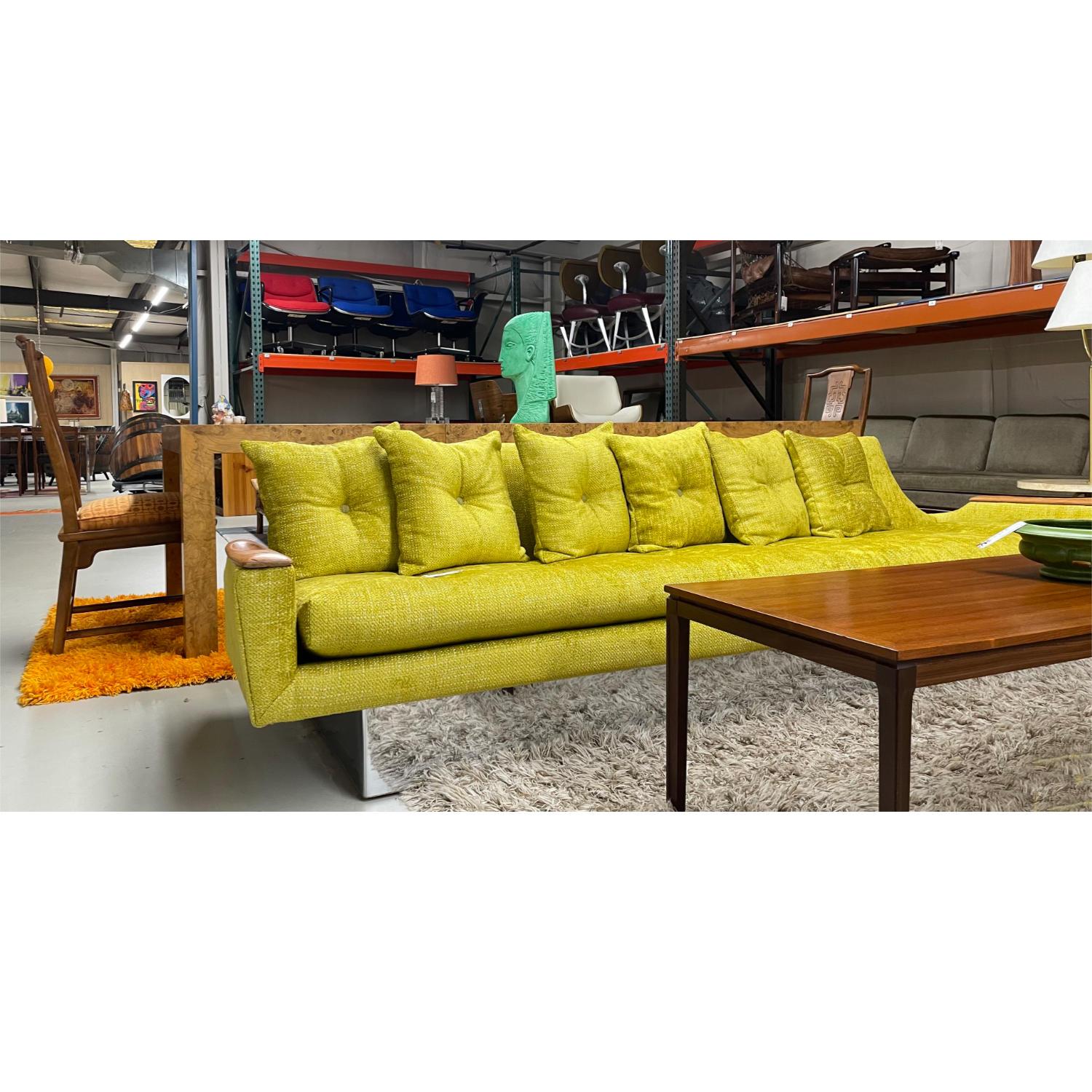 Restored Custom-Made Pearsall Style Gondola Sofa Couch on Mirrored Base In Good Condition In Chattanooga, TN