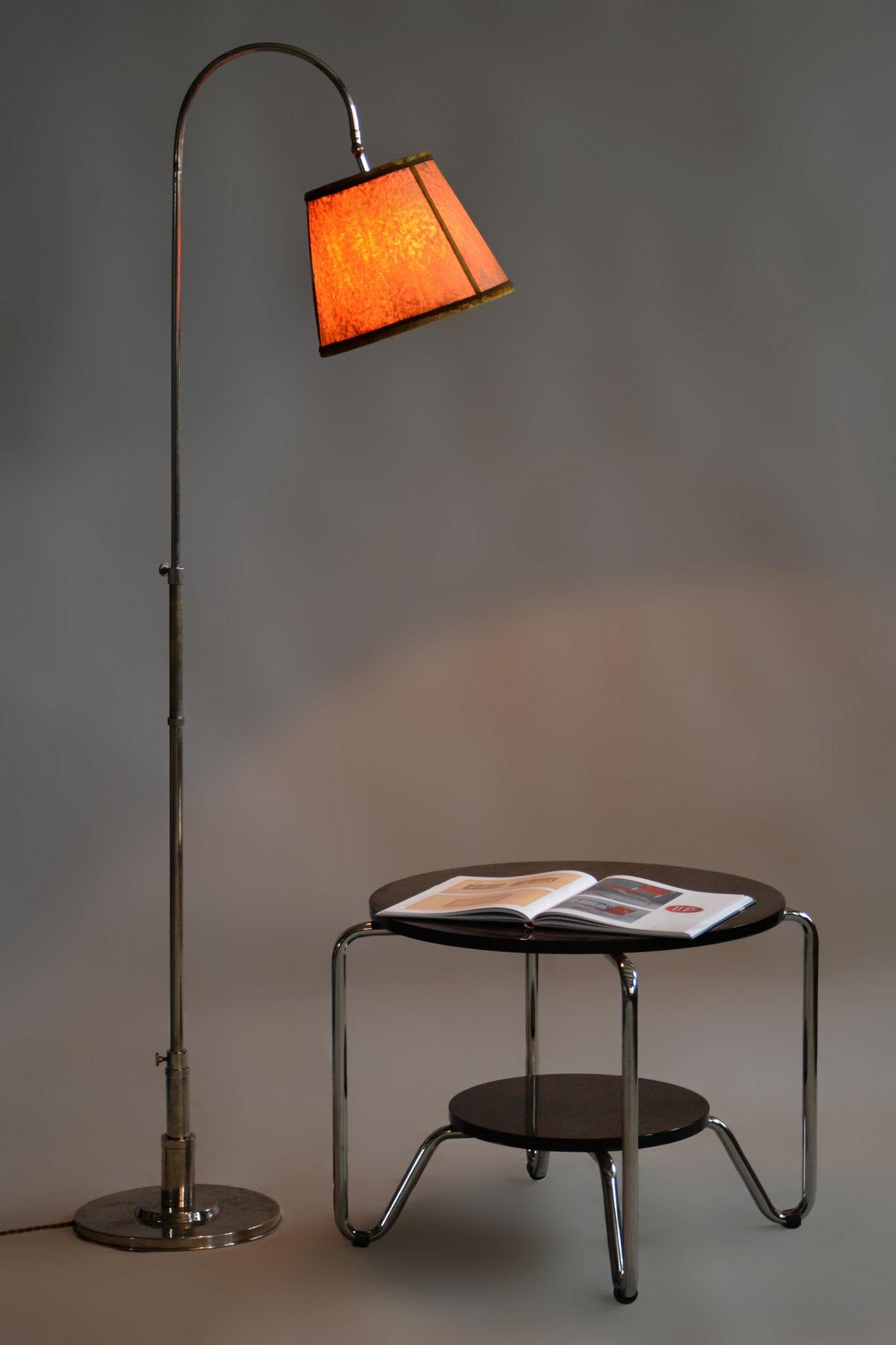 Restored Czech Bauhaus Floor Lamp, Nickel-Plated Steel, Parchment Shade, 1920s For Sale 3