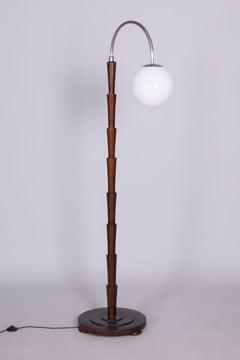 Restored Czech Cubism Floor Lamp, Beech, Chrome-plated Steel, Czechia, 1920s