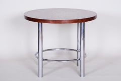 Restored Czech Round Oak Bauhaus Table by Mücke & Melder, Chrome, 1930s