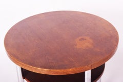 Restored Czech Round Oak Bauhaus Table by Mücke & Melder, Chrome, 1930s