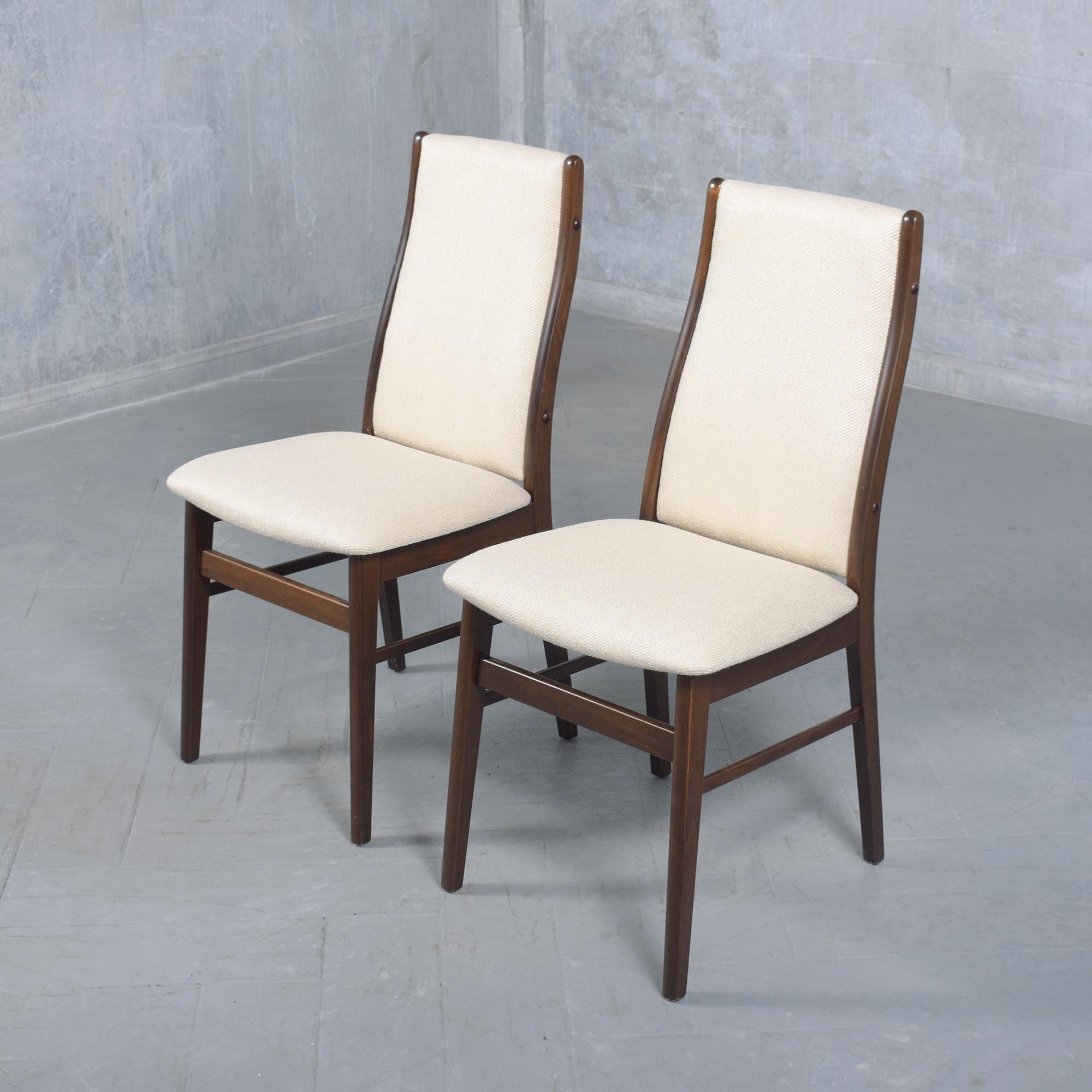 Fabric Exquisite Danish Teak Dining Chairs, Restored and Refined For Sale