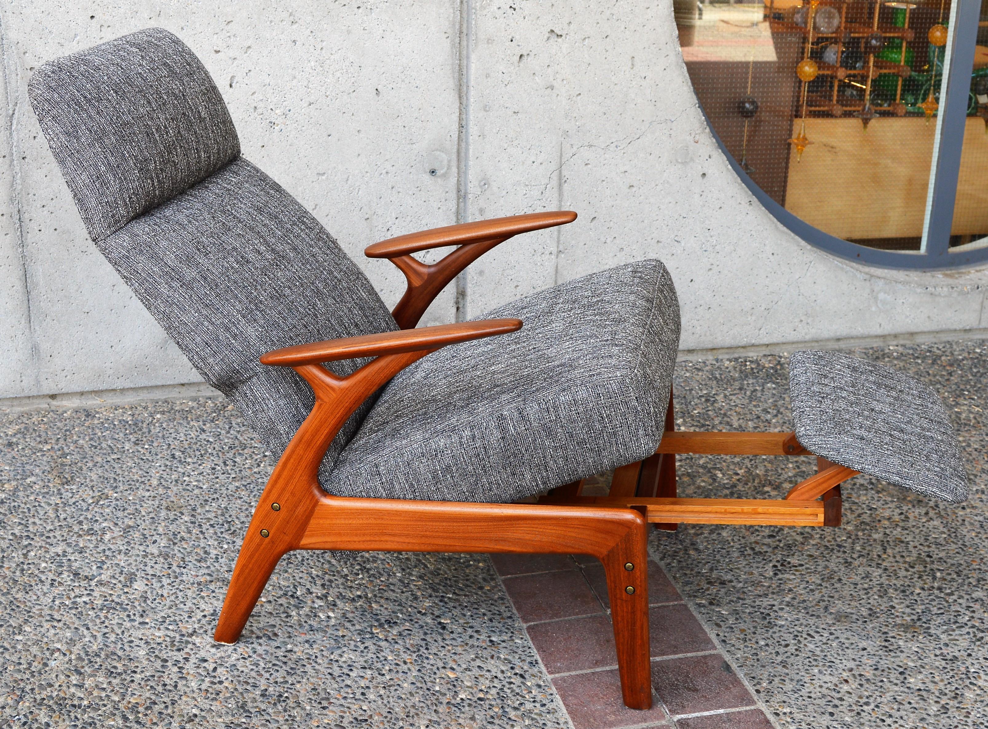 Restored Danish Teak Lazy Boy Lounge Chair by Christian Sorensen Charcoal Tweed 4