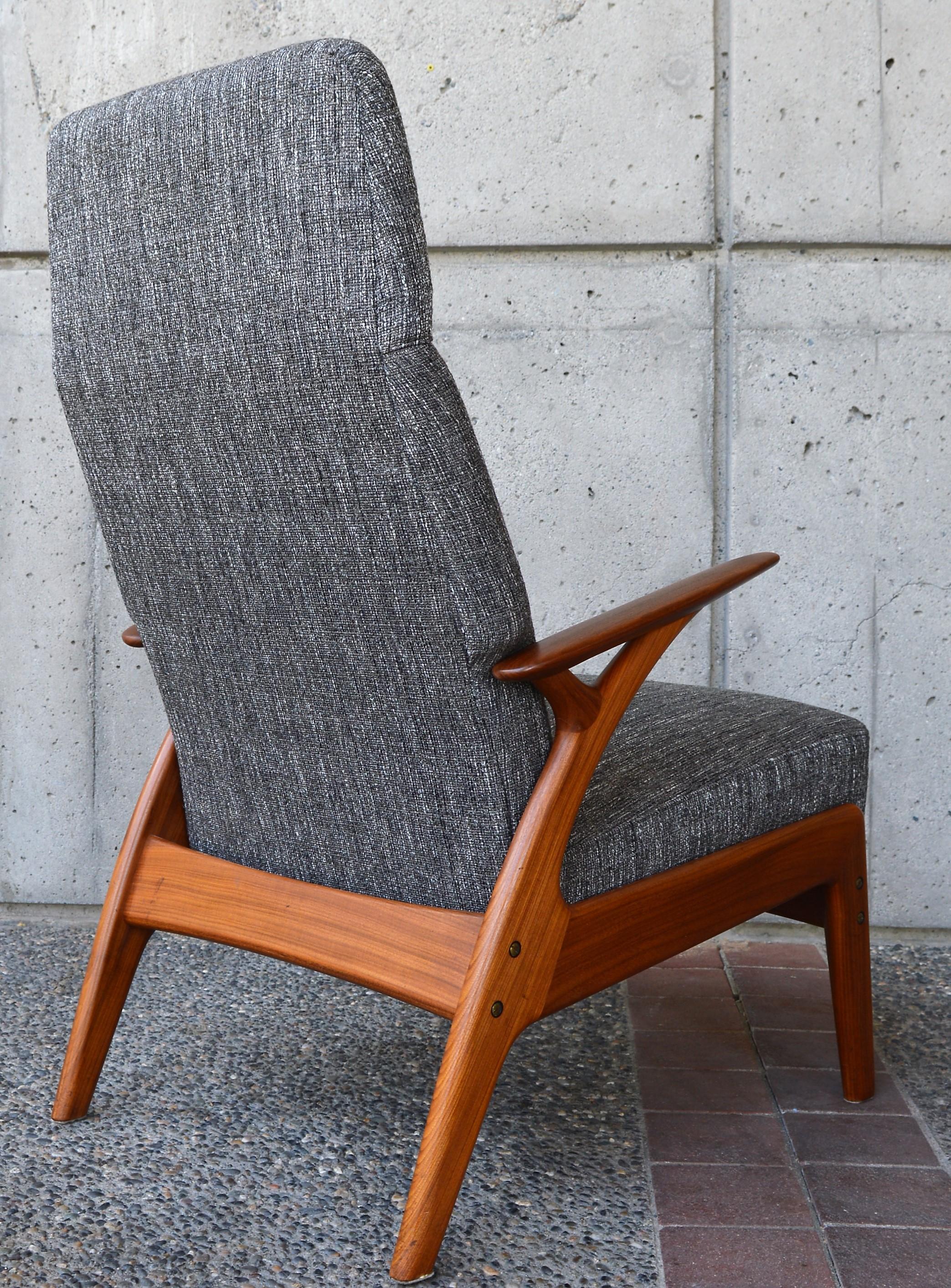 Restored Danish Teak Lazy Boy Lounge Chair by Christian Sorensen Charcoal Tweed 6