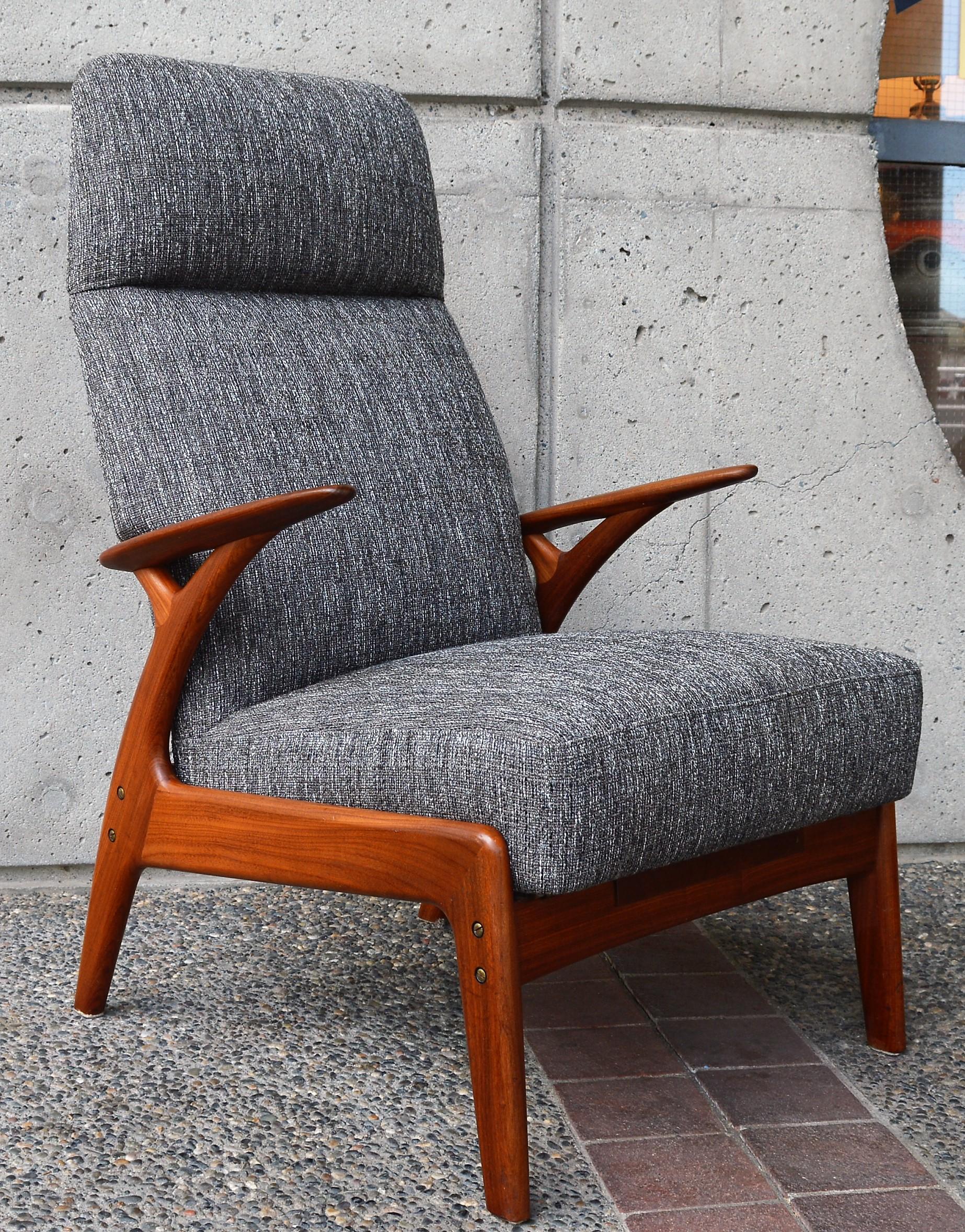 Mid-Century Modern Restored Danish Teak Lazy Boy Lounge Chair by Christian Sorensen Charcoal Tweed