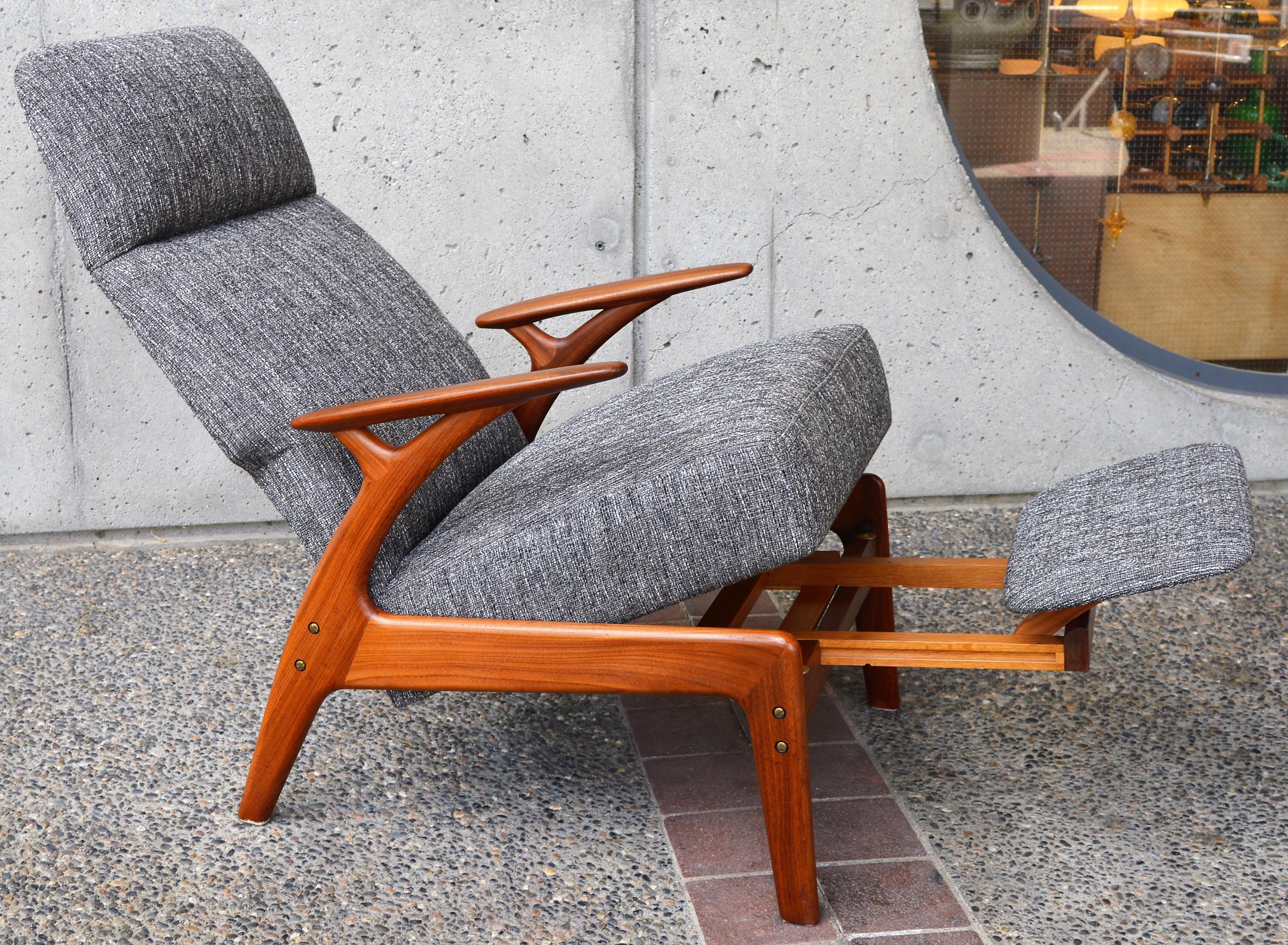 Upholstery Restored Danish Teak Lazy Boy Lounge Chair by Christian Sorensen Charcoal Tweed