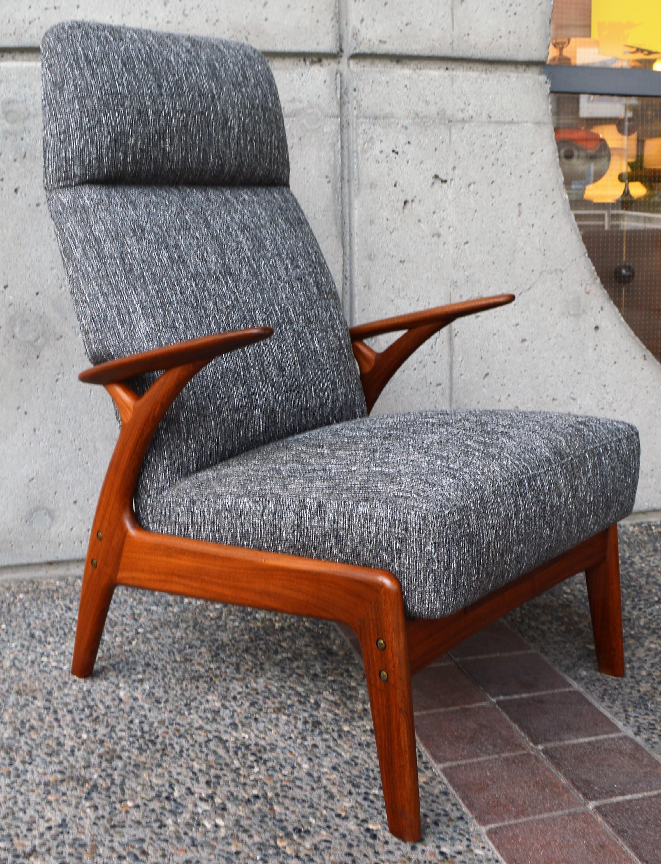 Restored Danish Teak Lazy Boy Lounge Chair by Christian Sorensen Charcoal Tweed 1