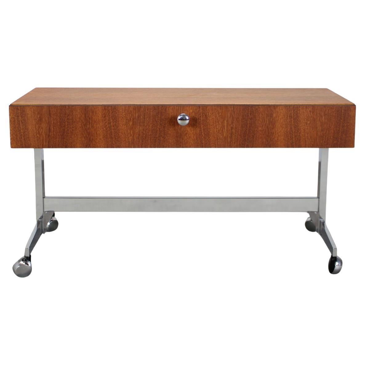 Restored Danish Teak Rolling Media Cabinet Console, 1970s For Sale