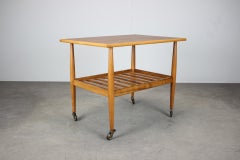 Restored Danish Teak Rolling Table with Shelf, 1960s