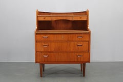 Restored Danish Teak Writing/Vanity Cabinet with Mirror and Pull-Out Desk, 1960s