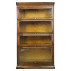 Antique Restored Dark Tone Oak 4 Section Barrister Bookcase