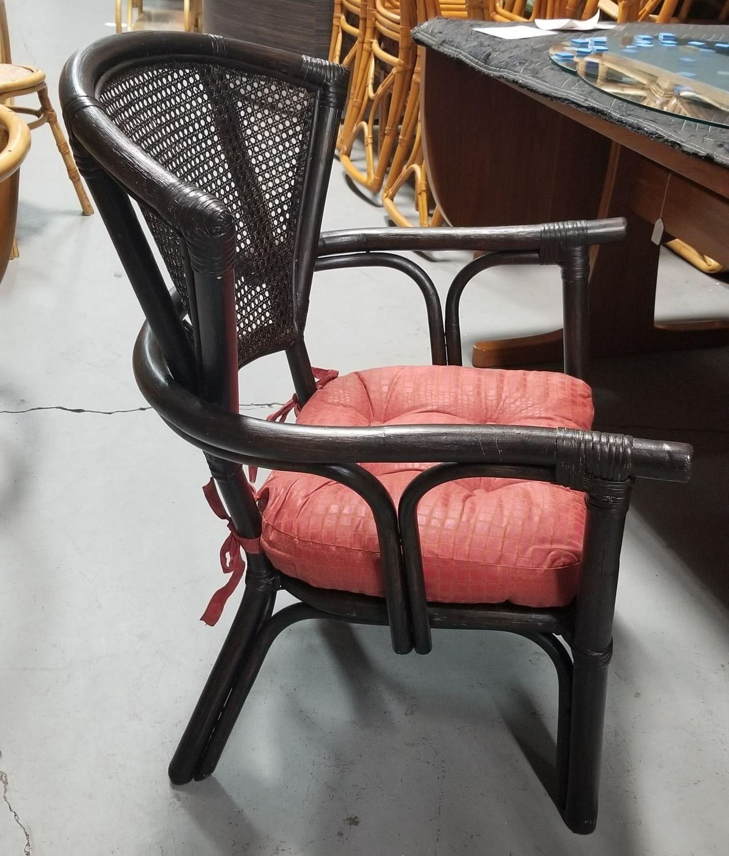 Restored Dark Wood Rattan Cane Fan Back Armchair In Excellent Condition For Sale In Van Nuys, CA
