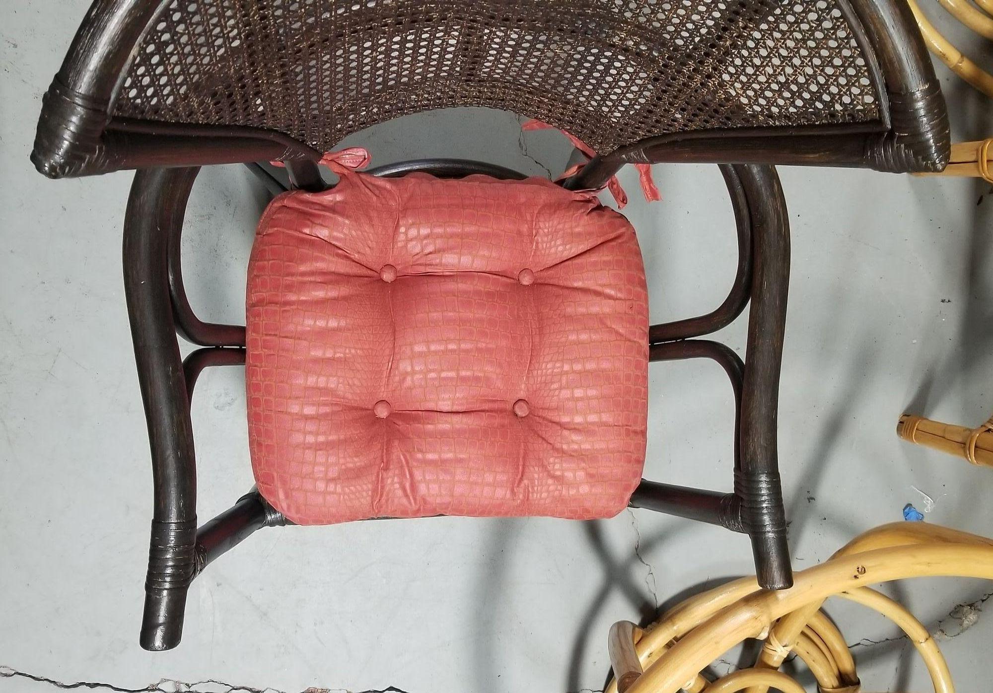 Restored Dark Wood Rattan Cane Fan Back Armchair For Sale 2