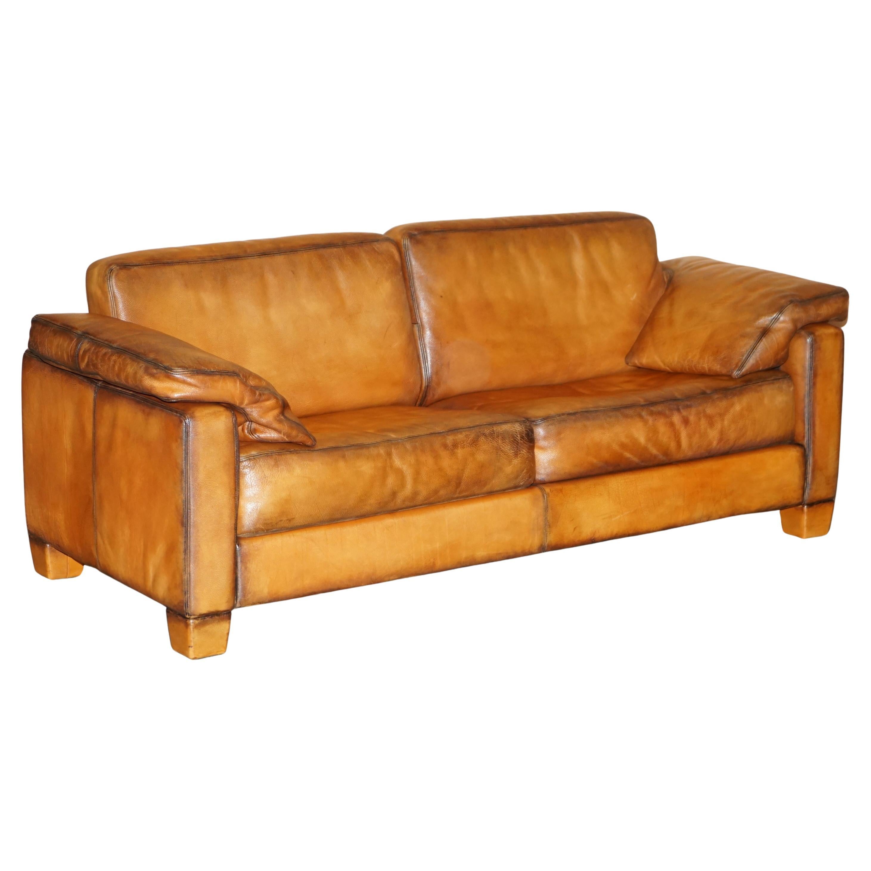 RESTORED DE SEDE DS17 BROWN BUFFALO NECK LEATHER THREE SEAT SOFA PART OF SUiTE