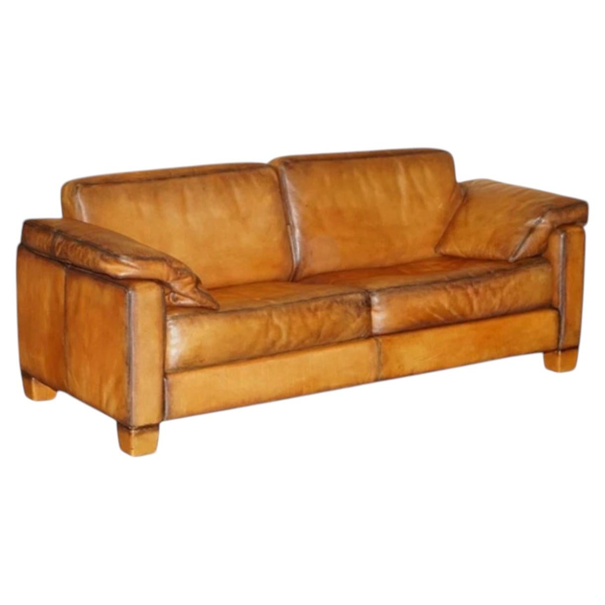 RESTORED DE SEDE DS17 BROWN BUFFALO NECK LEATHER THREE SEAT SOFA PART OF SUiTE For Sale