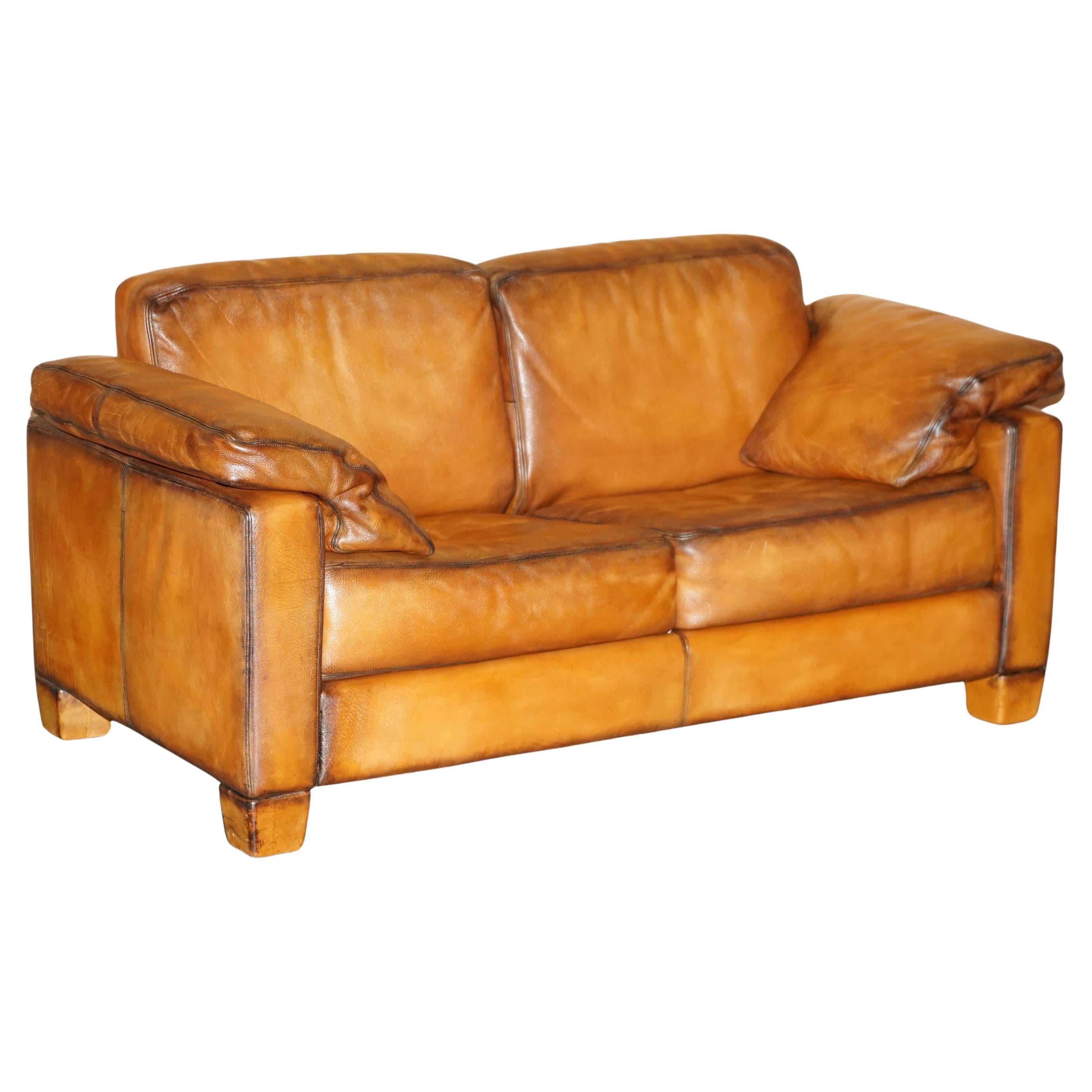 RESTORED DE SEDE DS17 BROWN BUFFALO NECK LEATHER TWO SEAT SOFA PART OF SUiTE en vente