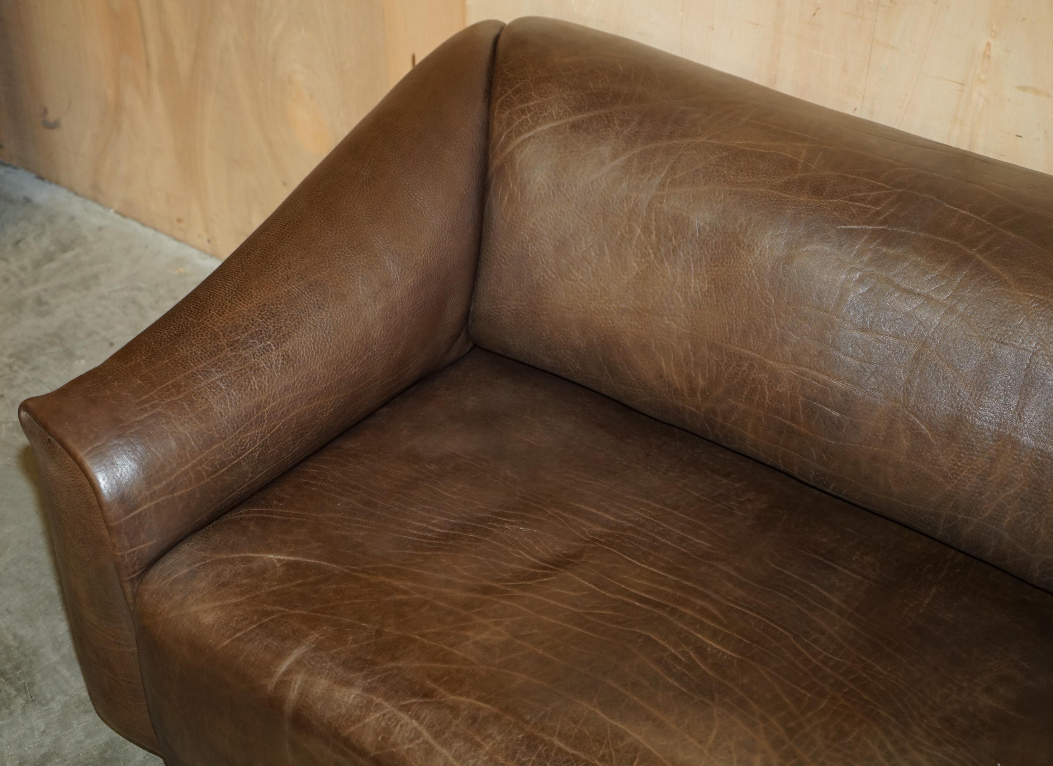 Hand-Crafted RESTORED DE SEDE DS47 RECLINING BROWN BUFFALO NECK LEATHER SOFA PART OF A SUiTE For Sale