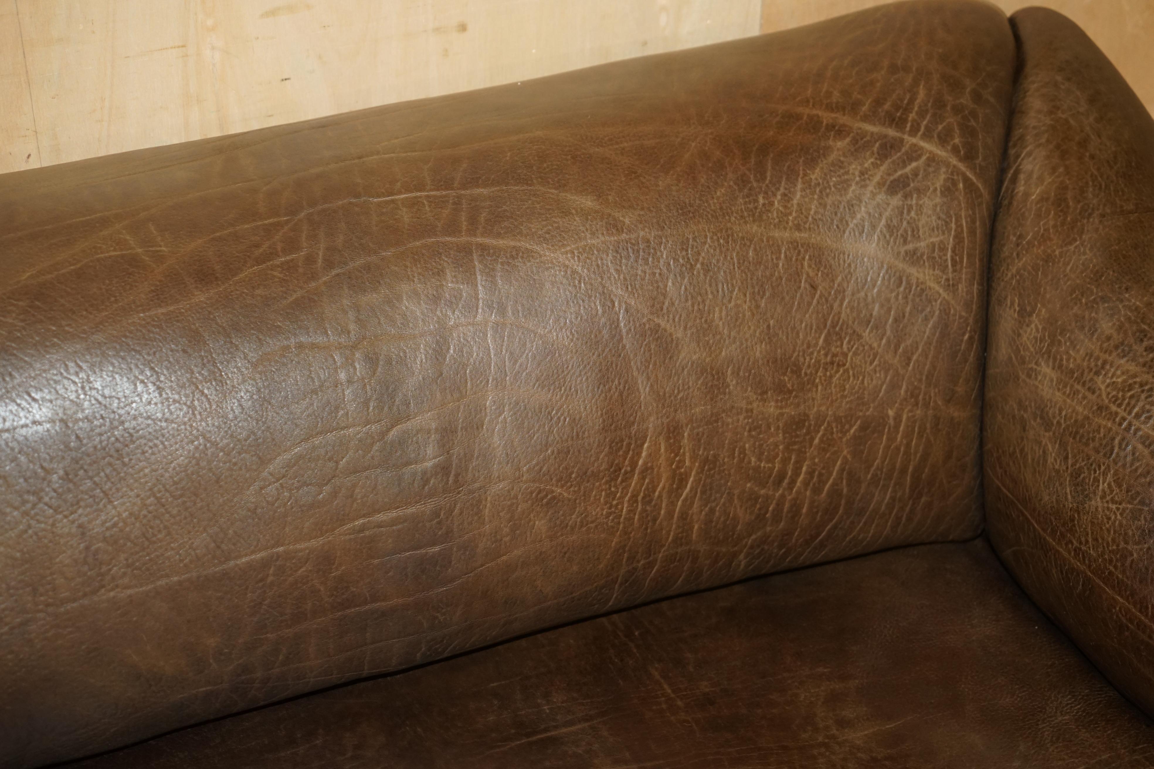 Leather RESTORED DE SEDE DS47 RECLINING BROWN BUFFALO NECK LEATHER SOFA PART OF A SUiTE For Sale