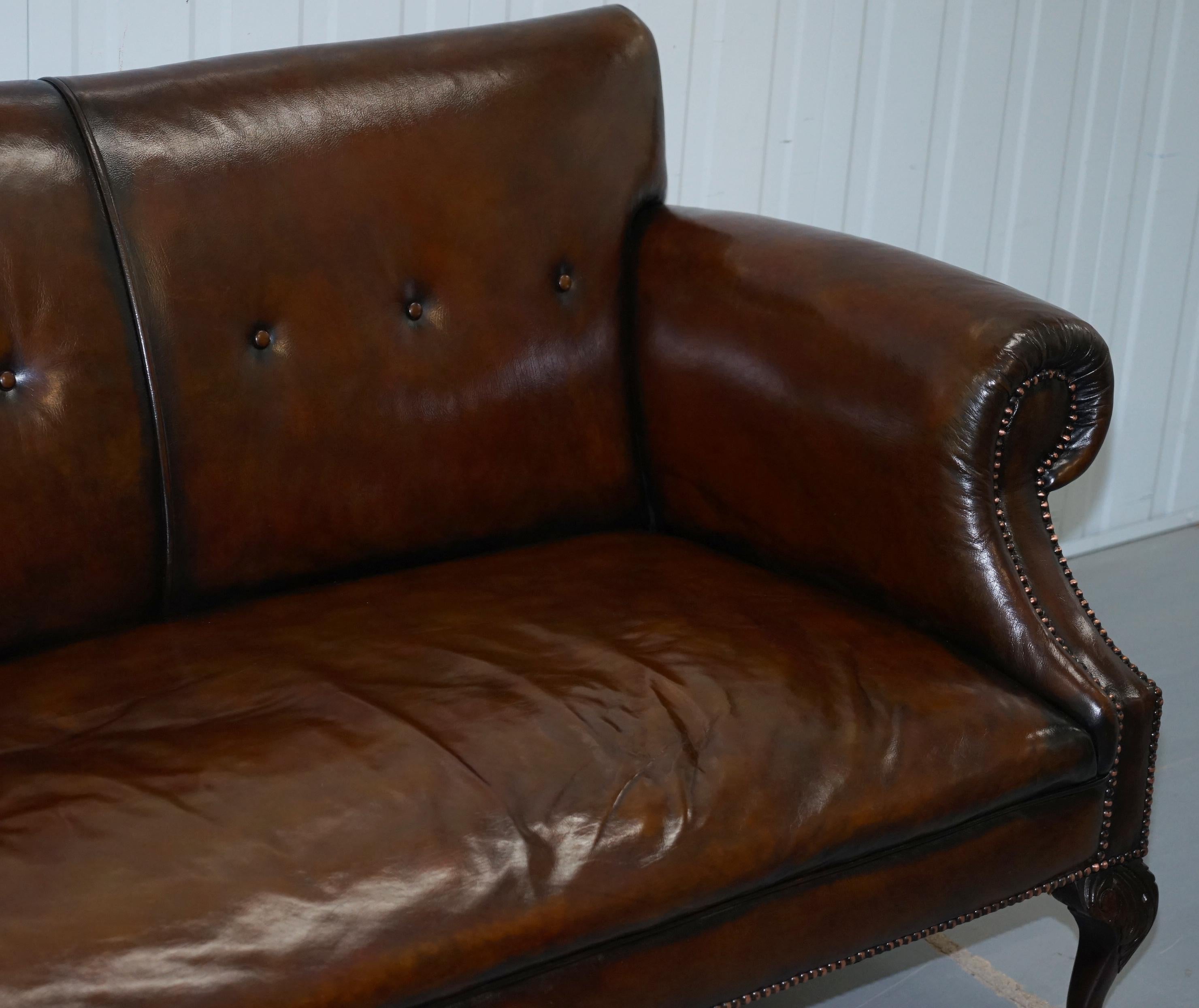 Restored Deep Brown Leather Chesterfield Suite Pair of Wingback Armchairs & Sofa 8