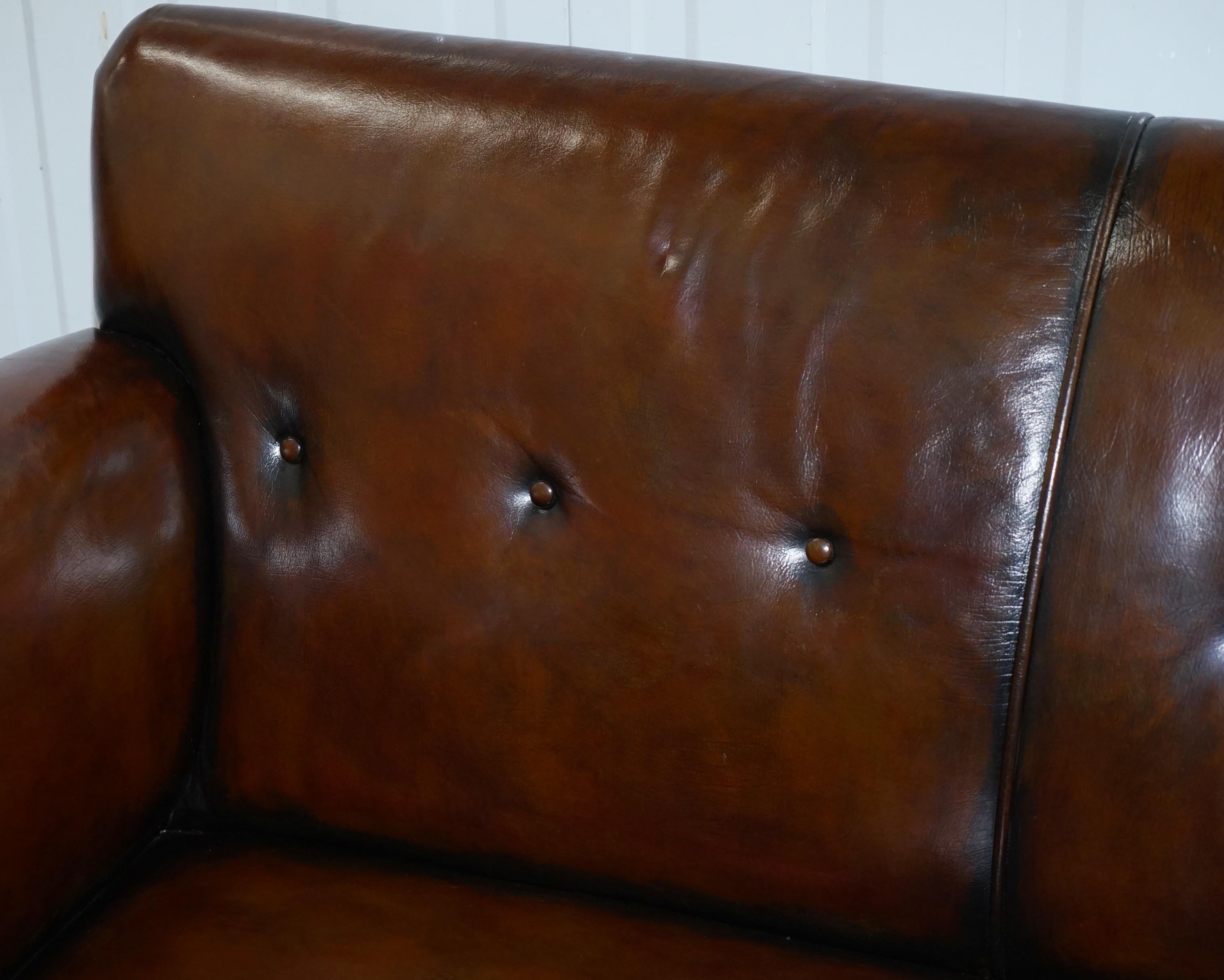 Restored Deep Brown Leather Chesterfield Suite Pair of Wingback Armchairs & Sofa 11