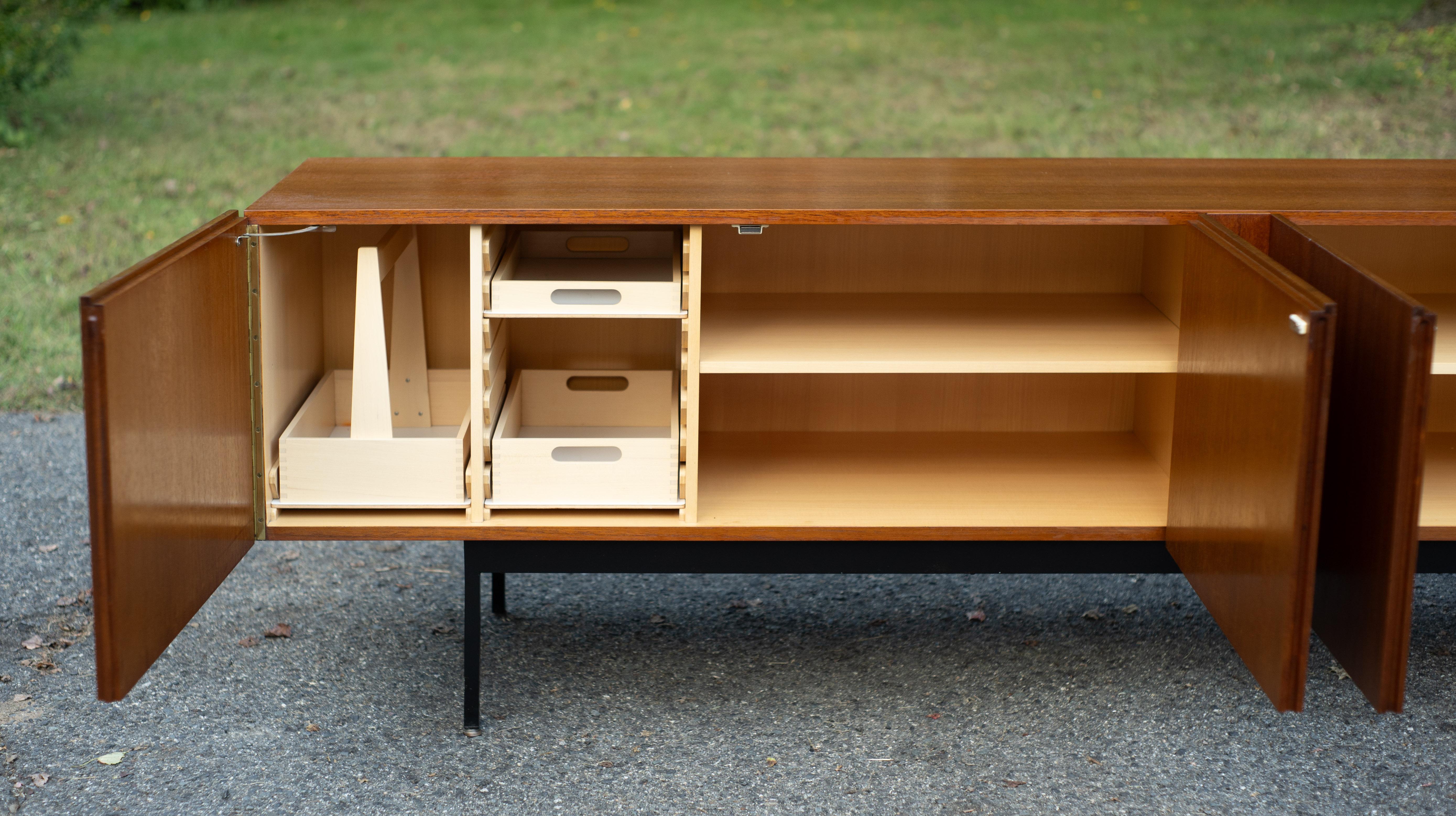Restored Dieter Waeckerlin Behr Mobel Model B40 Steel & Teak Sideboard Cabinet For Sale 4