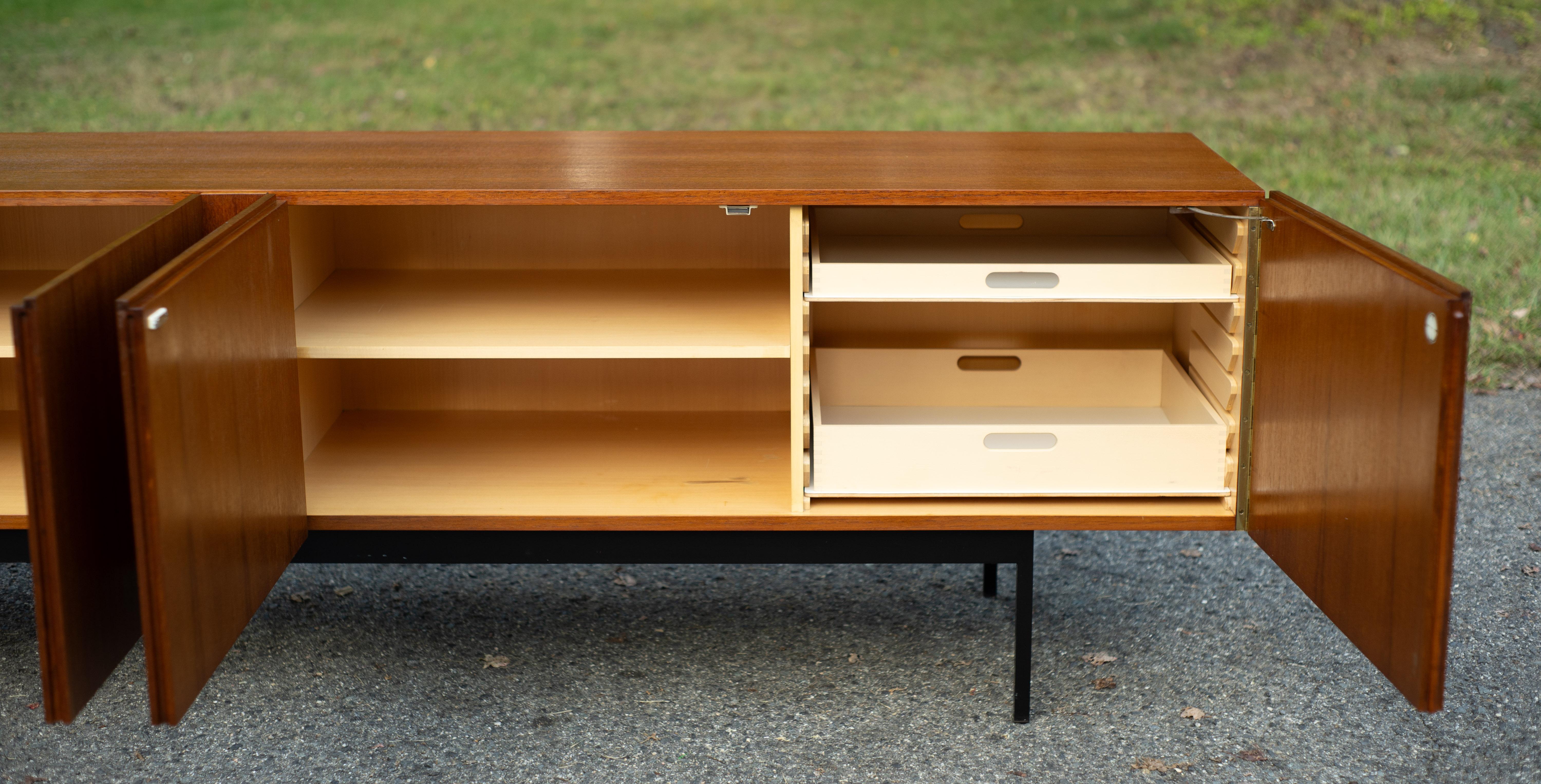 Restored Dieter Waeckerlin Behr Mobel Model B40 Steel & Teak Sideboard Cabinet For Sale 5
