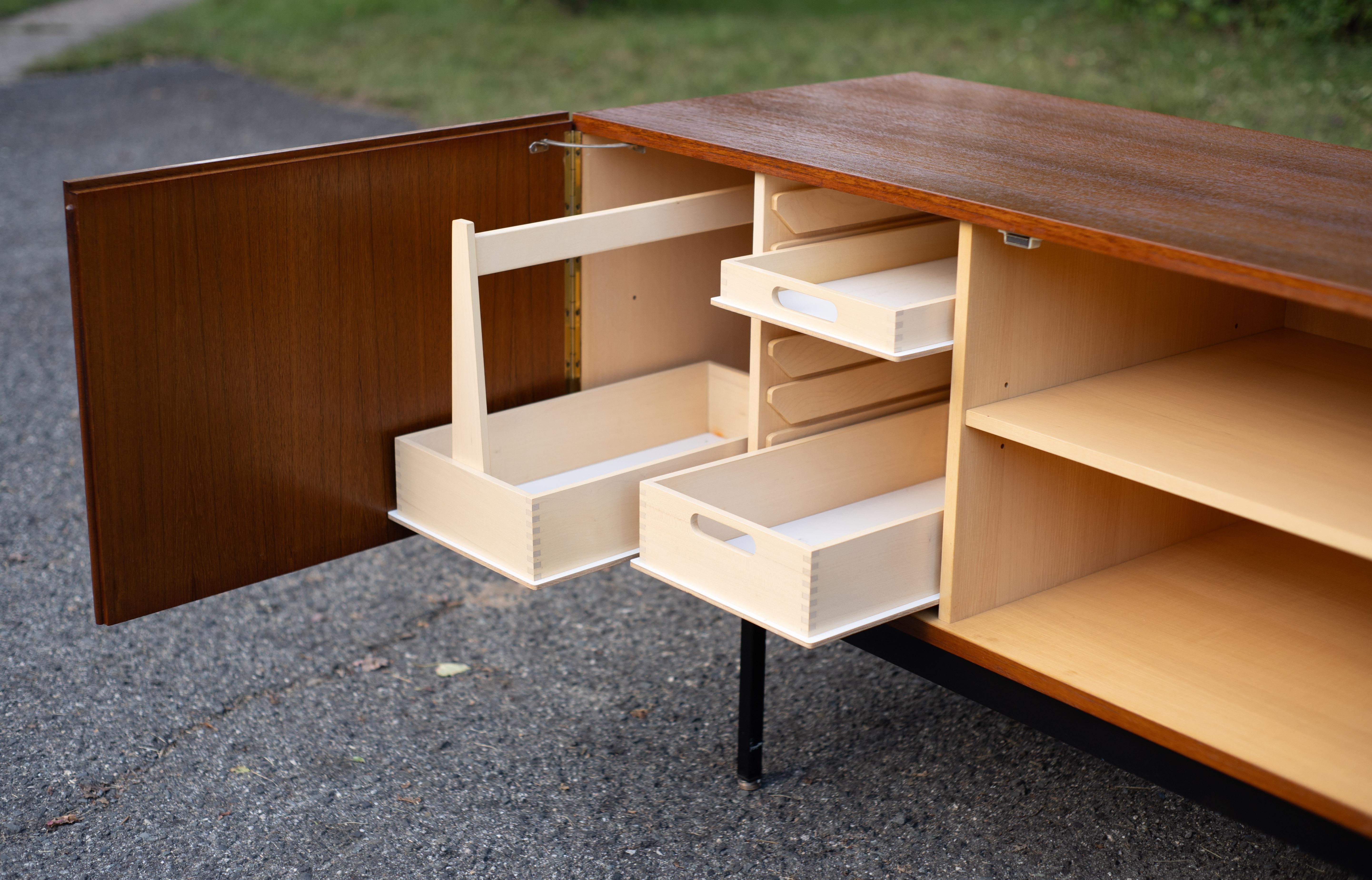Restored Dieter Waeckerlin Behr Mobel Model B40 Steel & Teak Sideboard Cabinet For Sale 8