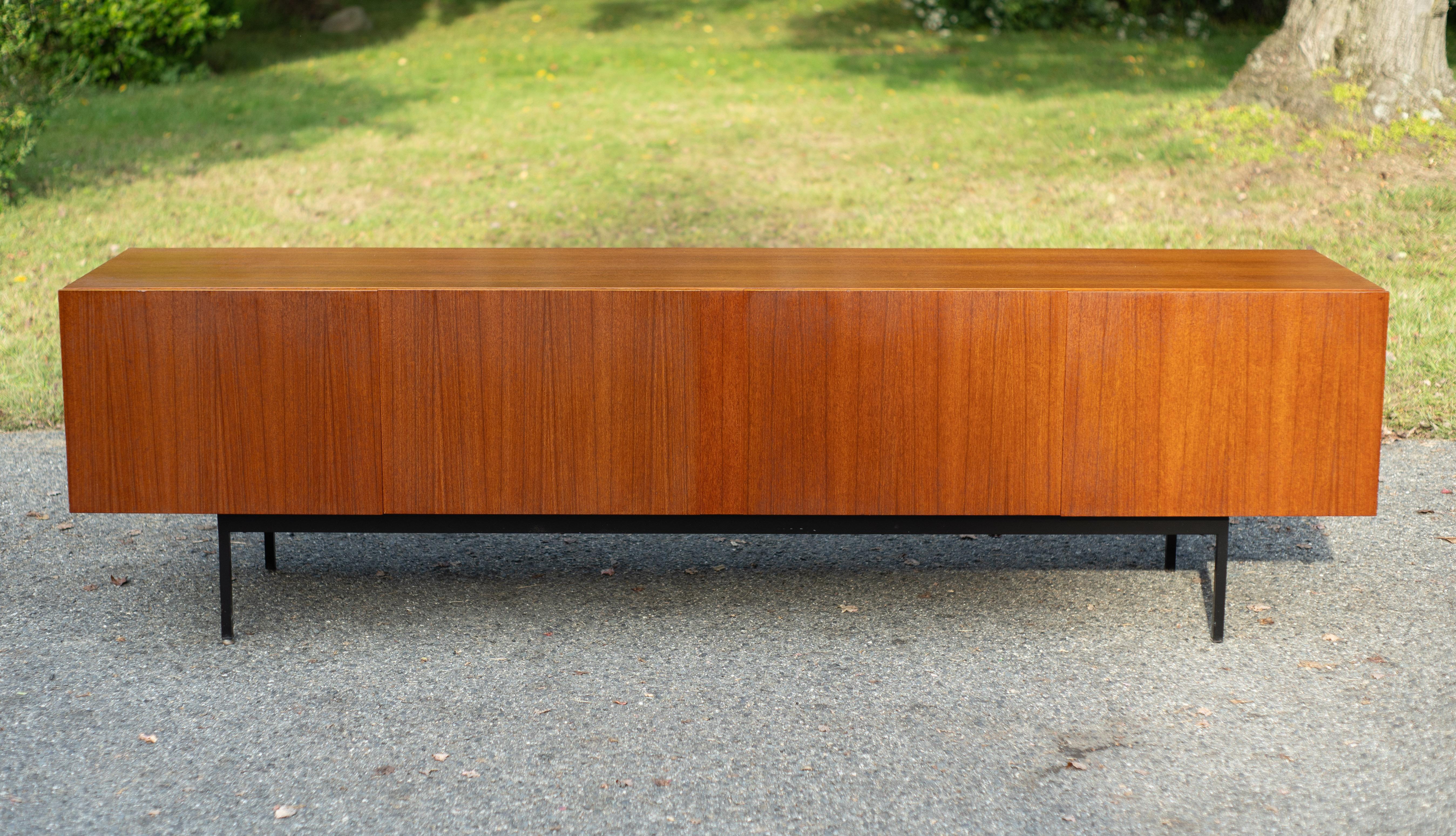 Mid-Century Modern Restored Dieter Waeckerlin Behr Mobel Model B40 Steel & Teak Sideboard Cabinet For Sale