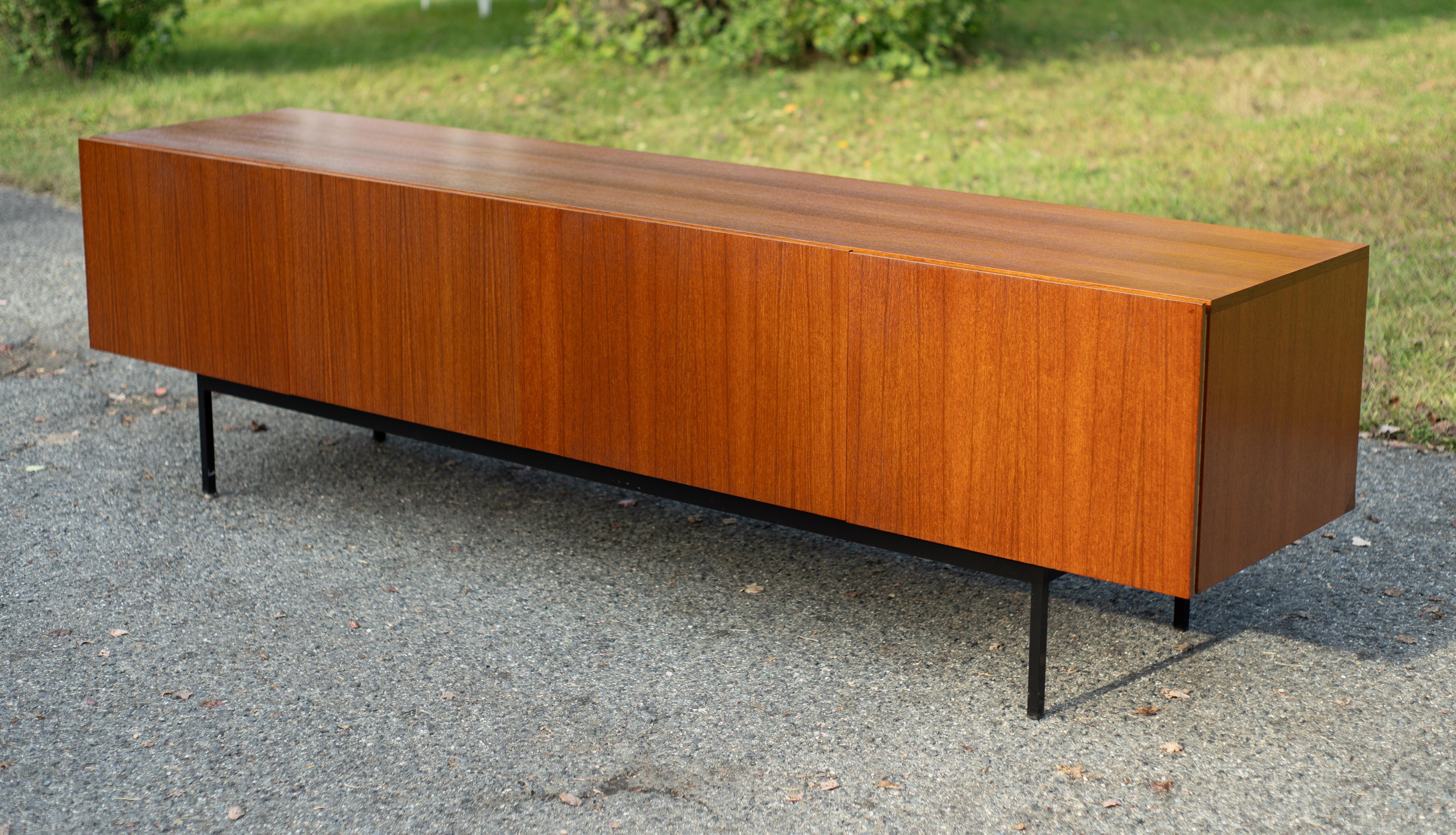 Restored Dieter Waeckerlin Behr Mobel Model B40 Steel & Teak Sideboard Cabinet In Good Condition For Sale In Philadelphia, PA
