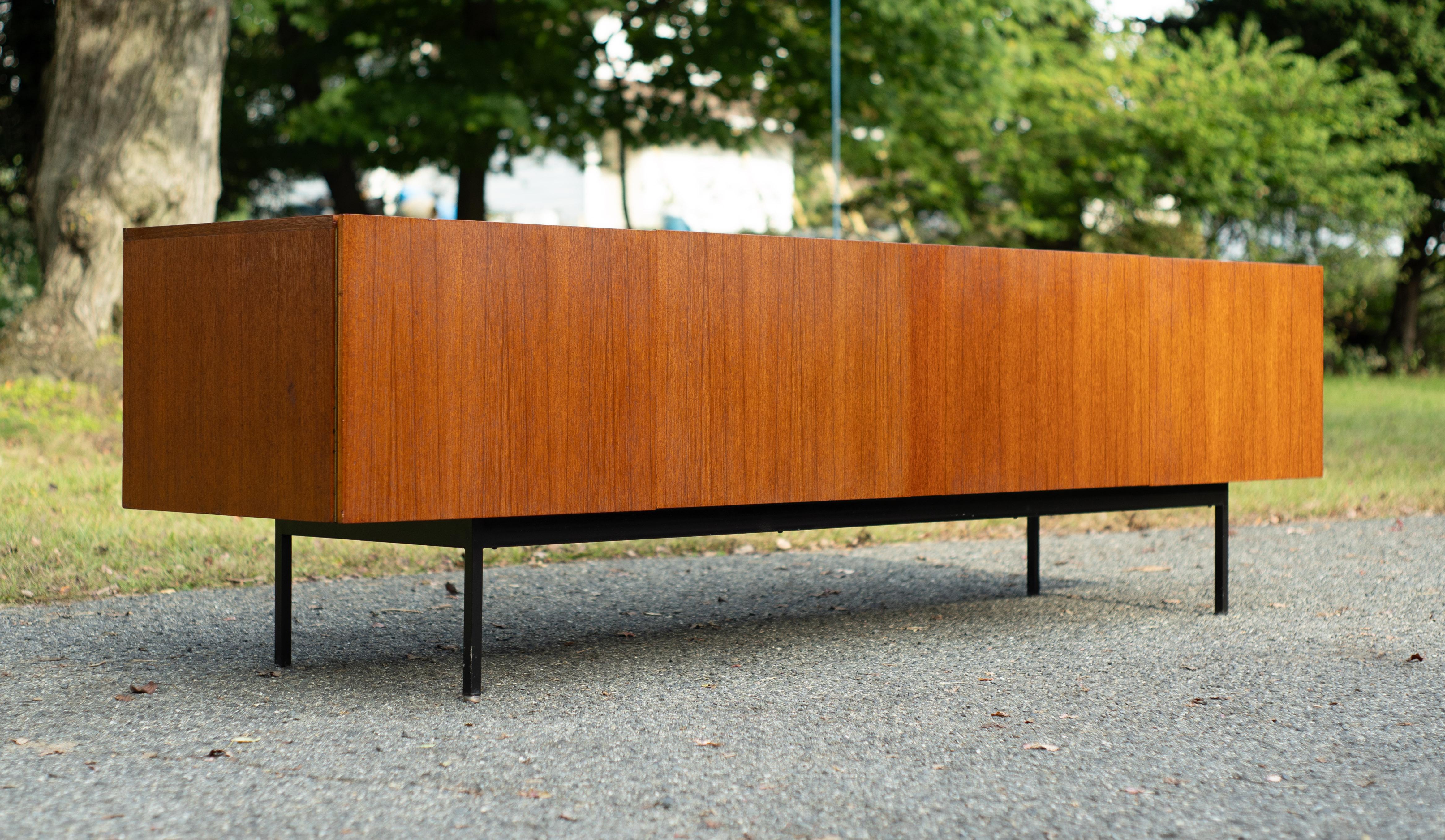 Mid-20th Century Restored Dieter Waeckerlin Behr Mobel Model B40 Steel & Teak Sideboard Cabinet For Sale