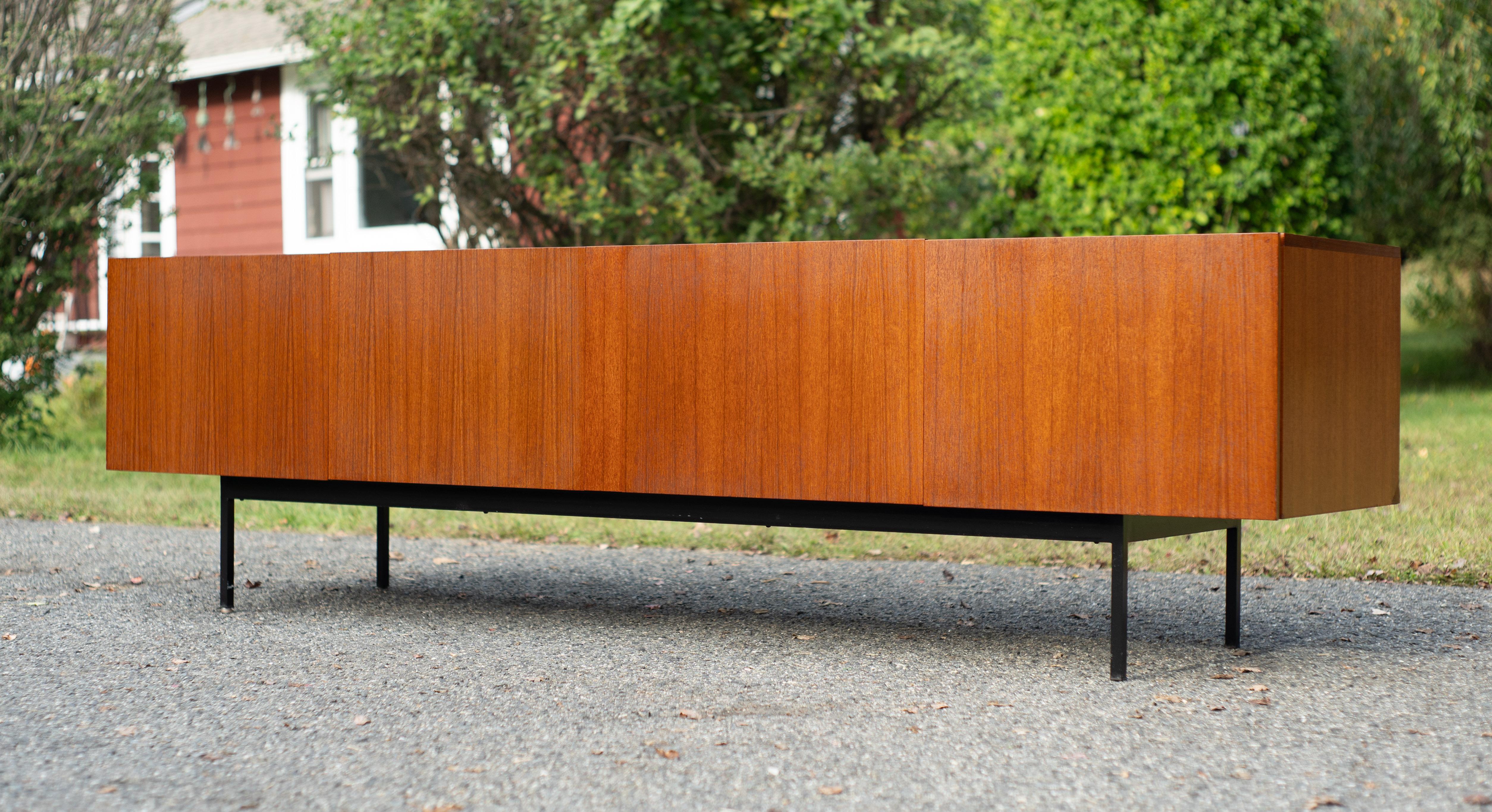 Restored Dieter Waeckerlin Behr Mobel Model B40 Steel & Teak Sideboard Cabinet For Sale 1