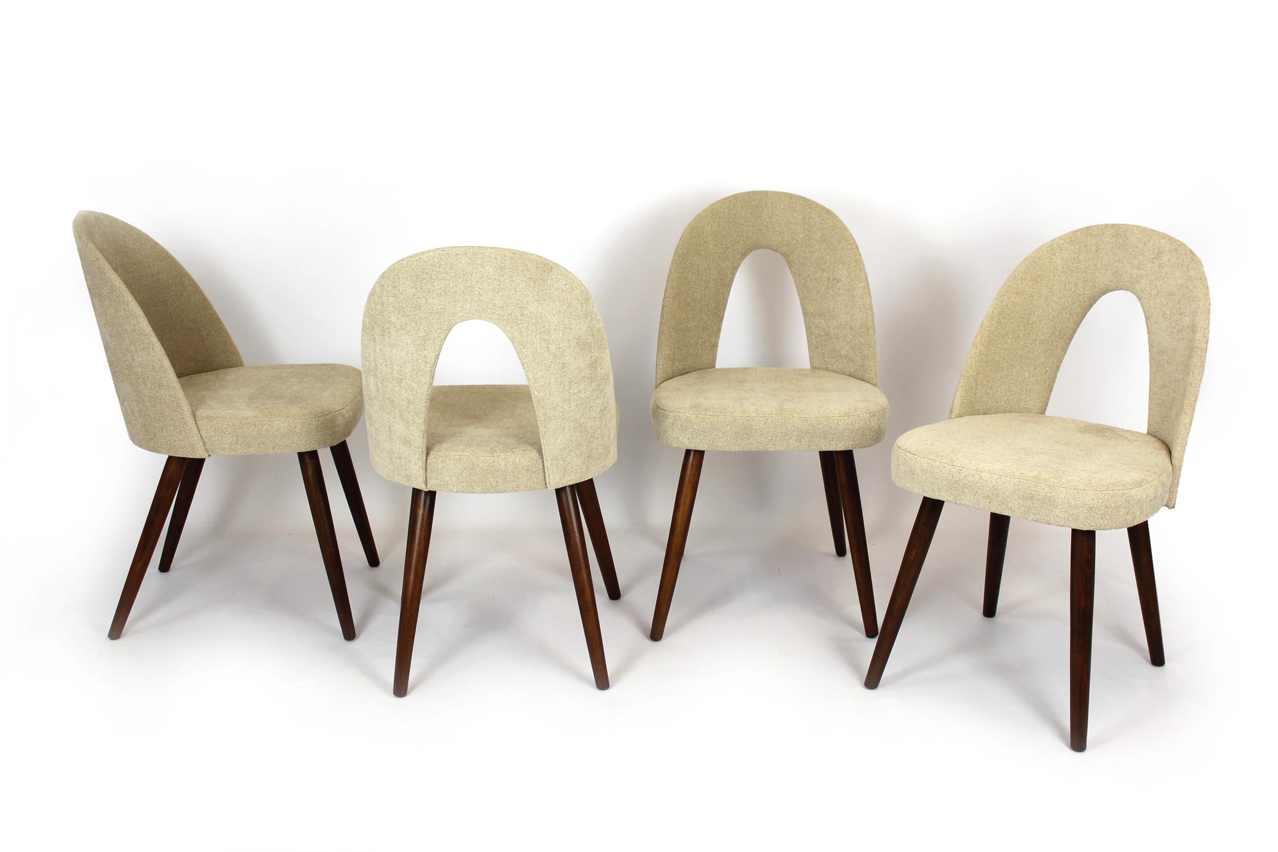 Restored Dining Chairs in Bouclé Upholstery by Antonin Suman, 1960s, Set of 4 In Excellent Condition In Żory, PL