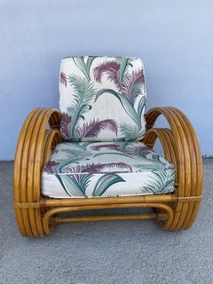 Restored Double D Loop Half Moon Rattan Four-Strand Lounge Chair