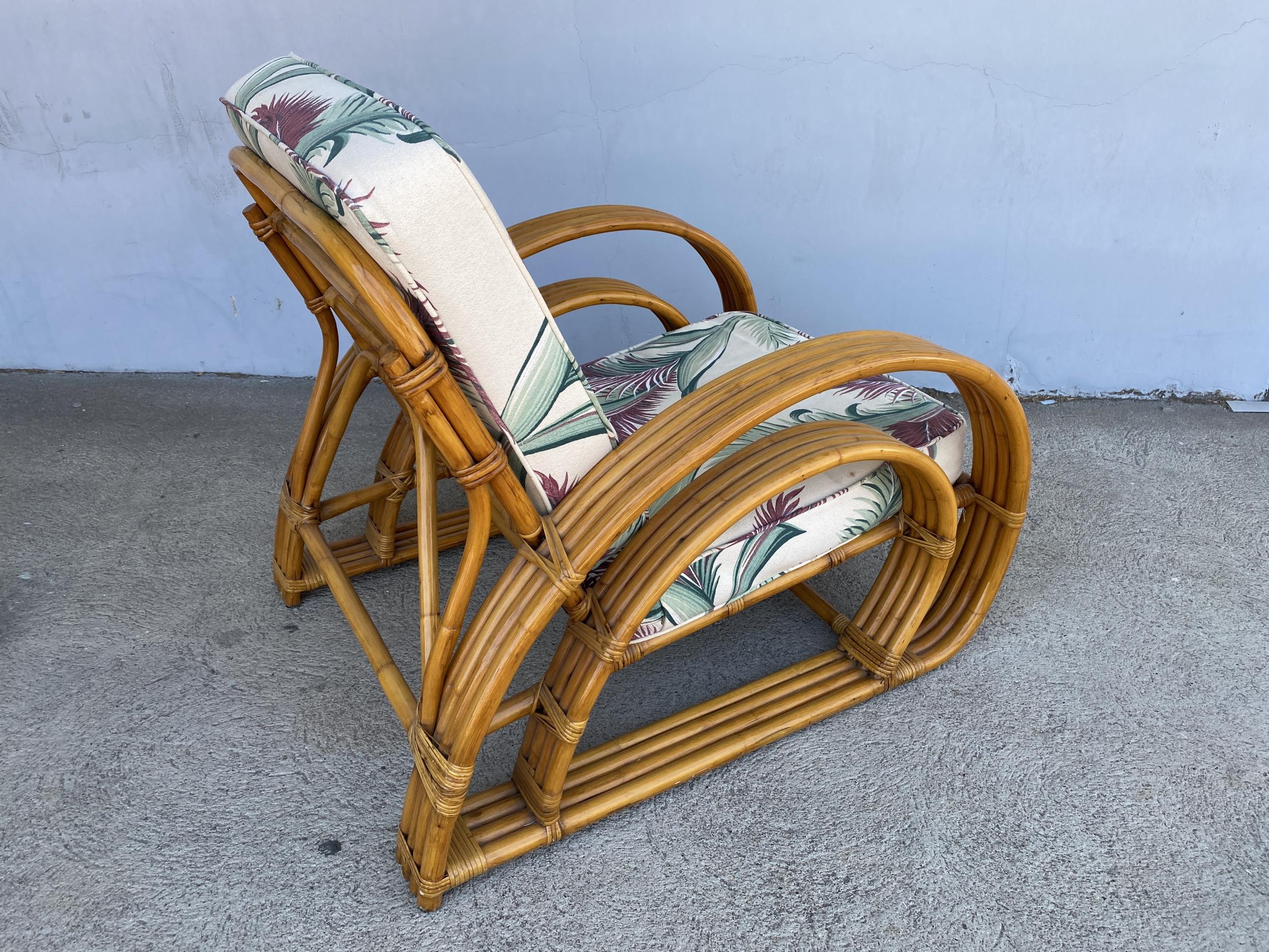 Mid-Century Modern Restored Double D Loop Half Moon Rattan Four-Strand Lounge Chair