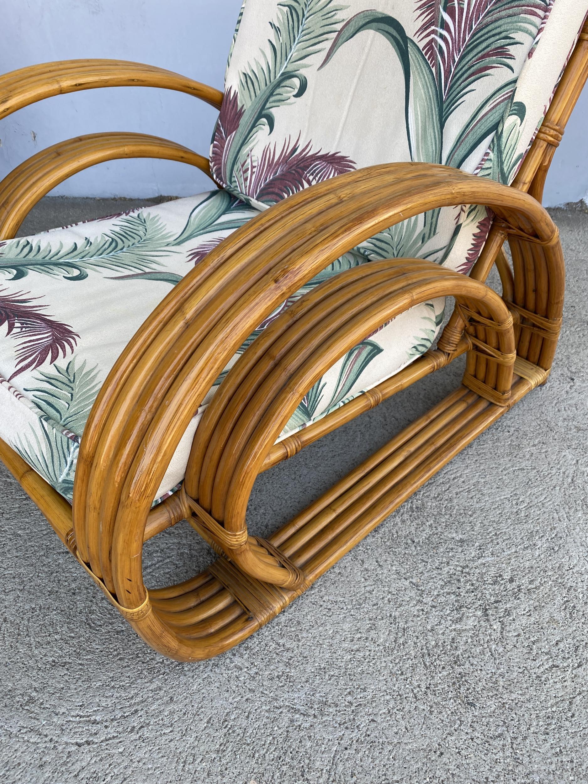 Mid-20th Century Restored Double D Loop Half Moon Rattan Four-Strand Lounge Chair