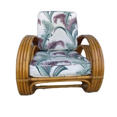 Restored Double Half Moon Rattan Four-Strand Lounge Chair