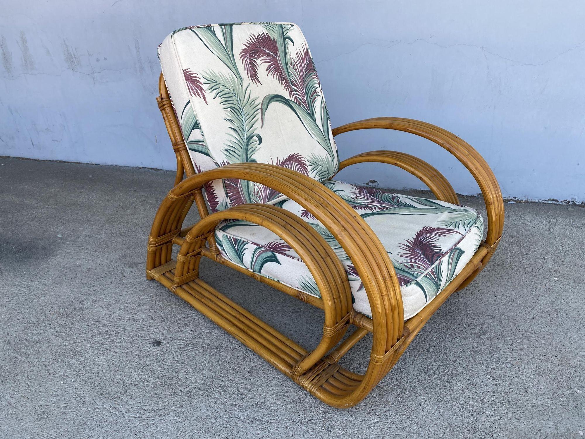 Restored Double Half Moon Rattan Four-Strand Lounge Chair For Sale 1