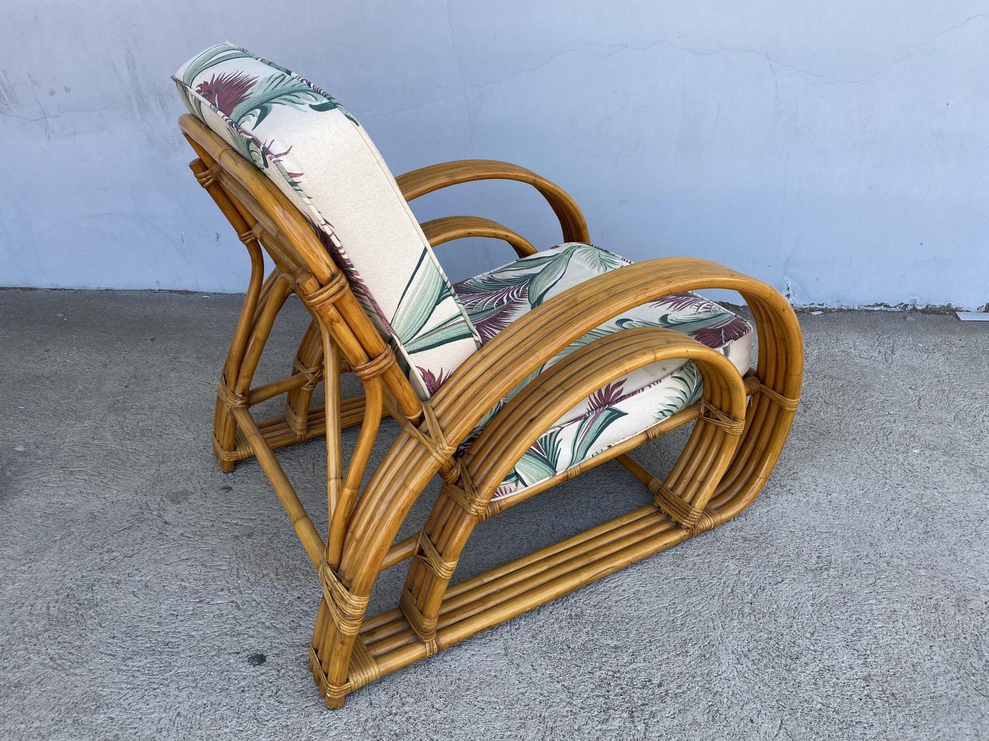 Mid-Century Modern Restored Double Half Moon Rattan Four-Strand Lounge Chair For Sale