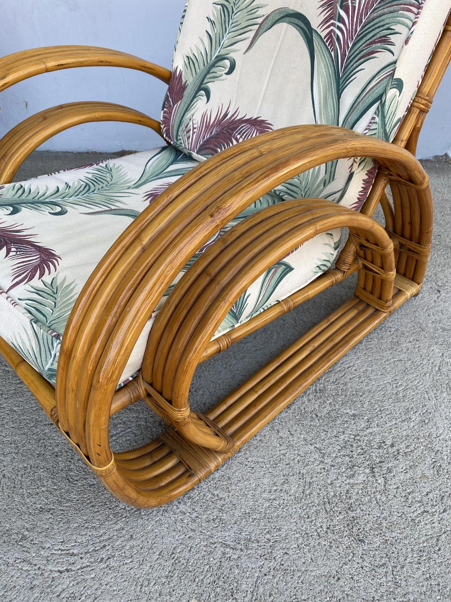 Mid-20th Century Restored Double Half Moon Rattan Four-Strand Lounge Chair For Sale