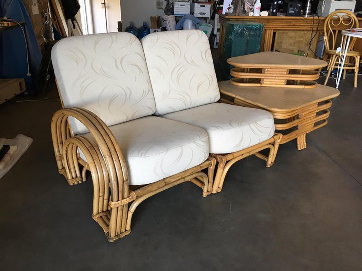Red Double Horseshoe Rattan Sofa Table And Chair Living Room Set