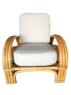 Restored "Double Horseshoe" Rattan Three-Strand Lounge Chair