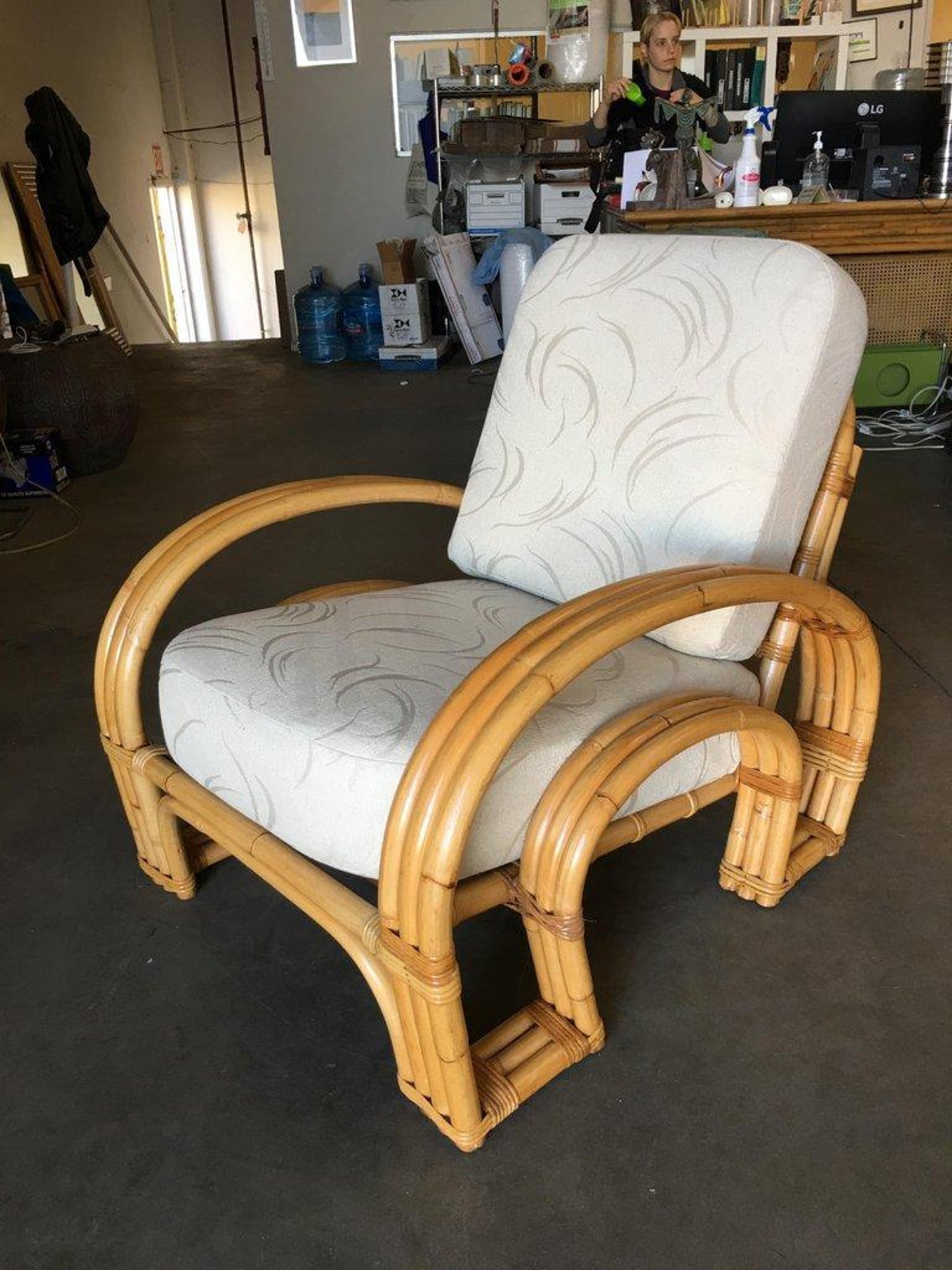 double lounge chair on Restored Double Horseshoe Rattan Three Strand Lounge Chair For Sale At 1stdibs