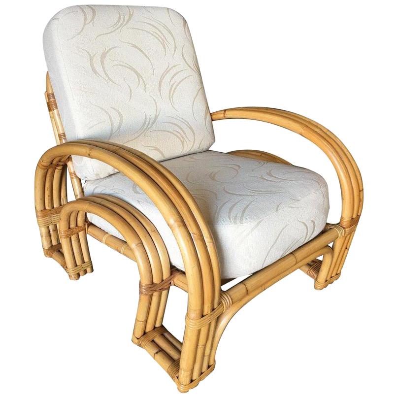 Restored "Double Horseshoe" Rattan Three-Strand Lounge Chair