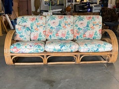 Restored Double D Loop Half Moon Rattan Four-Strand 3 Seater Sofa