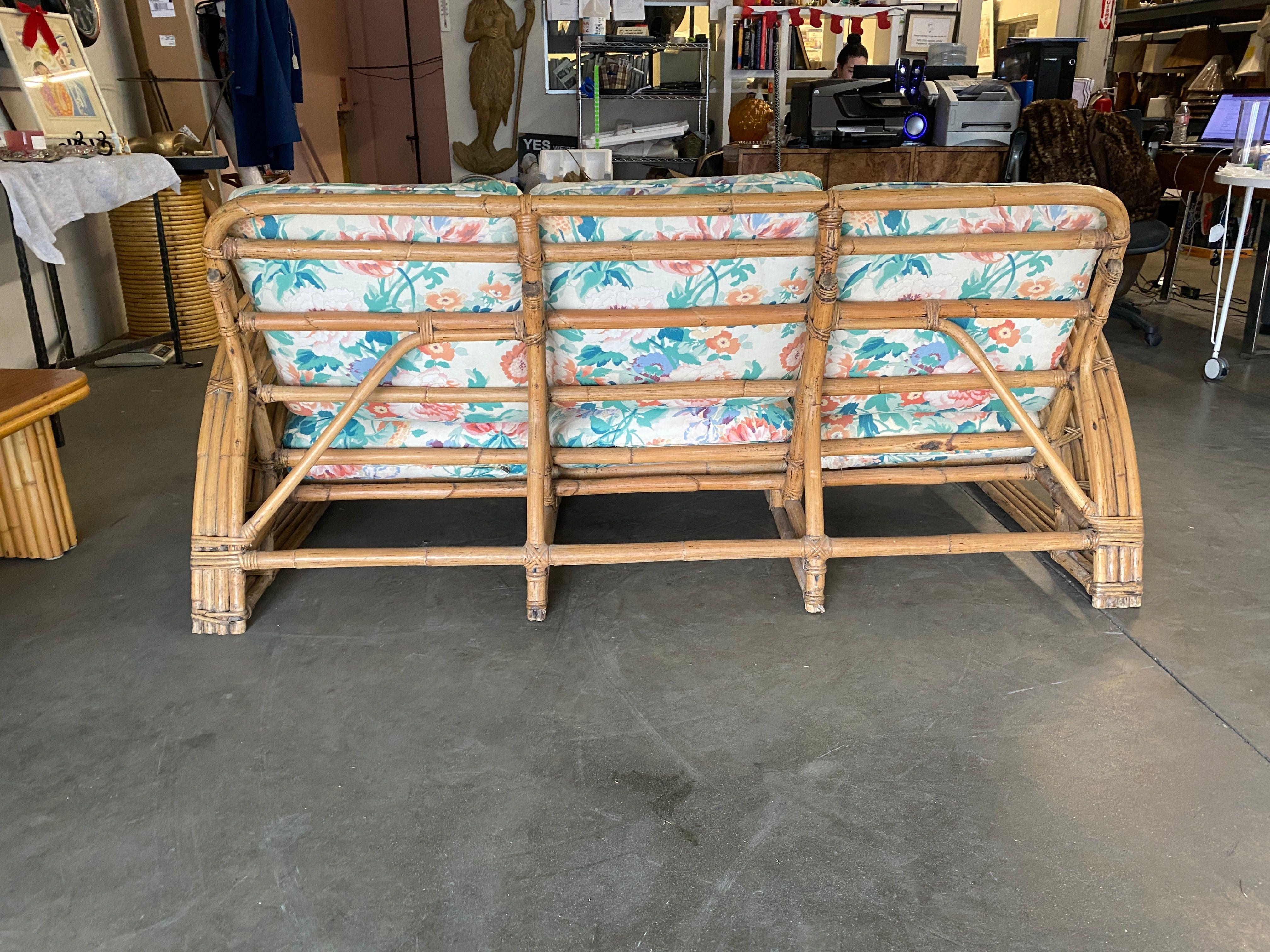 Restored Double D Loop Half Moon Rattan Four-Strand 3 Seater Sofa For Sale 2