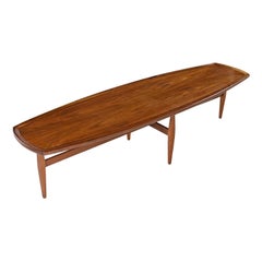 Retro Restored Drexel Declaration Walnut Surfboard Coffee Table