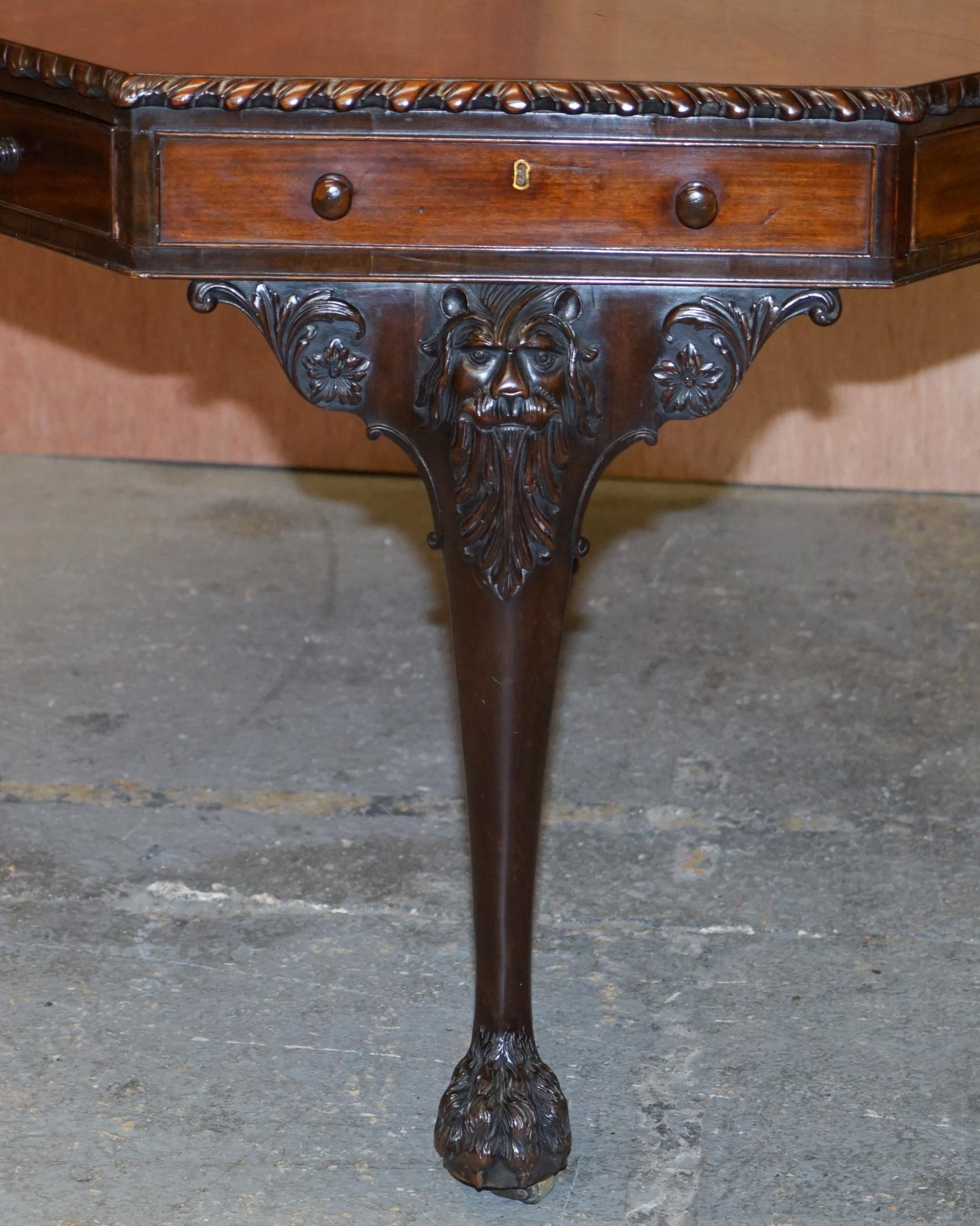 Restored Druce & Co Victorian Georgian Occasional Library Table Lion Carvings For Sale 5