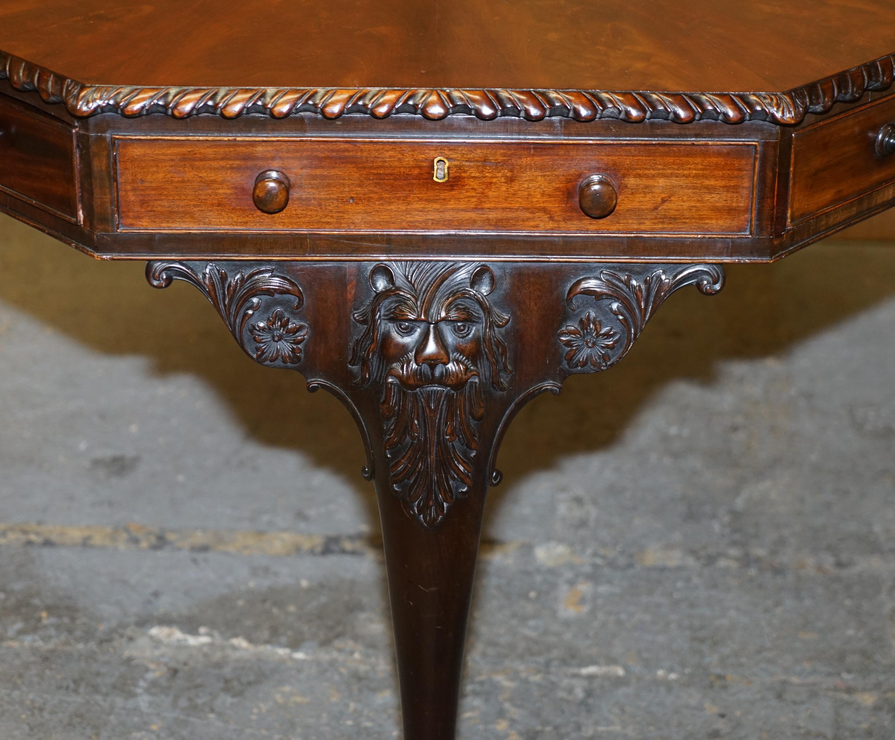 Restored Druce & Co Victorian Georgian Occasional Library Table Lion Carvings For Sale 6